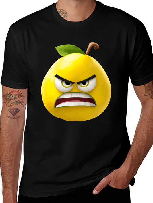 Angry Lemon Graphic Tee - Black Cotton T-Shirt