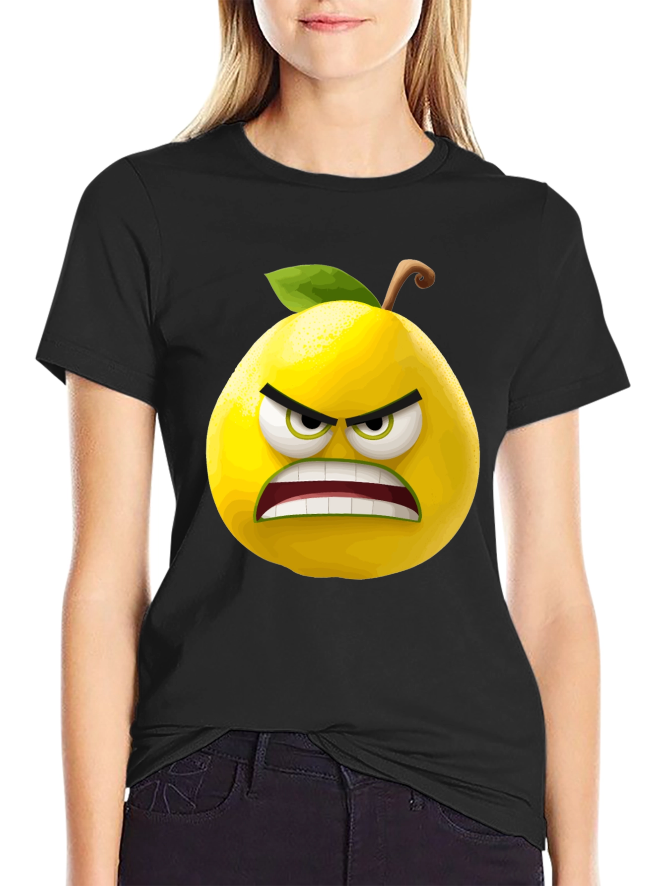Angry Lemon Graphic Tee - Black Cotton T-Shirt