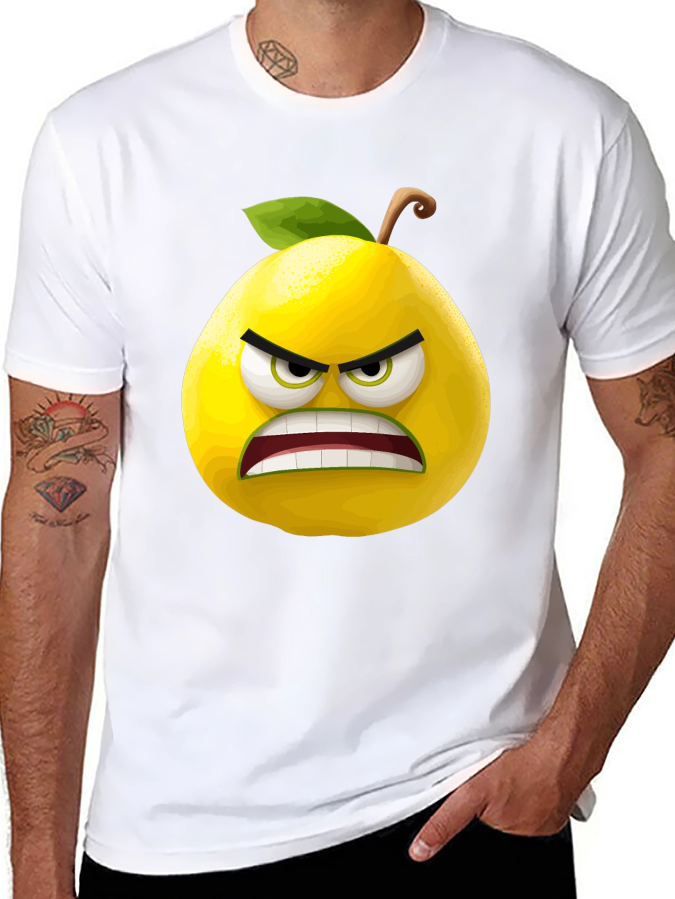 Angry Lemon Graphic Tee - Black Cotton T-Shirt