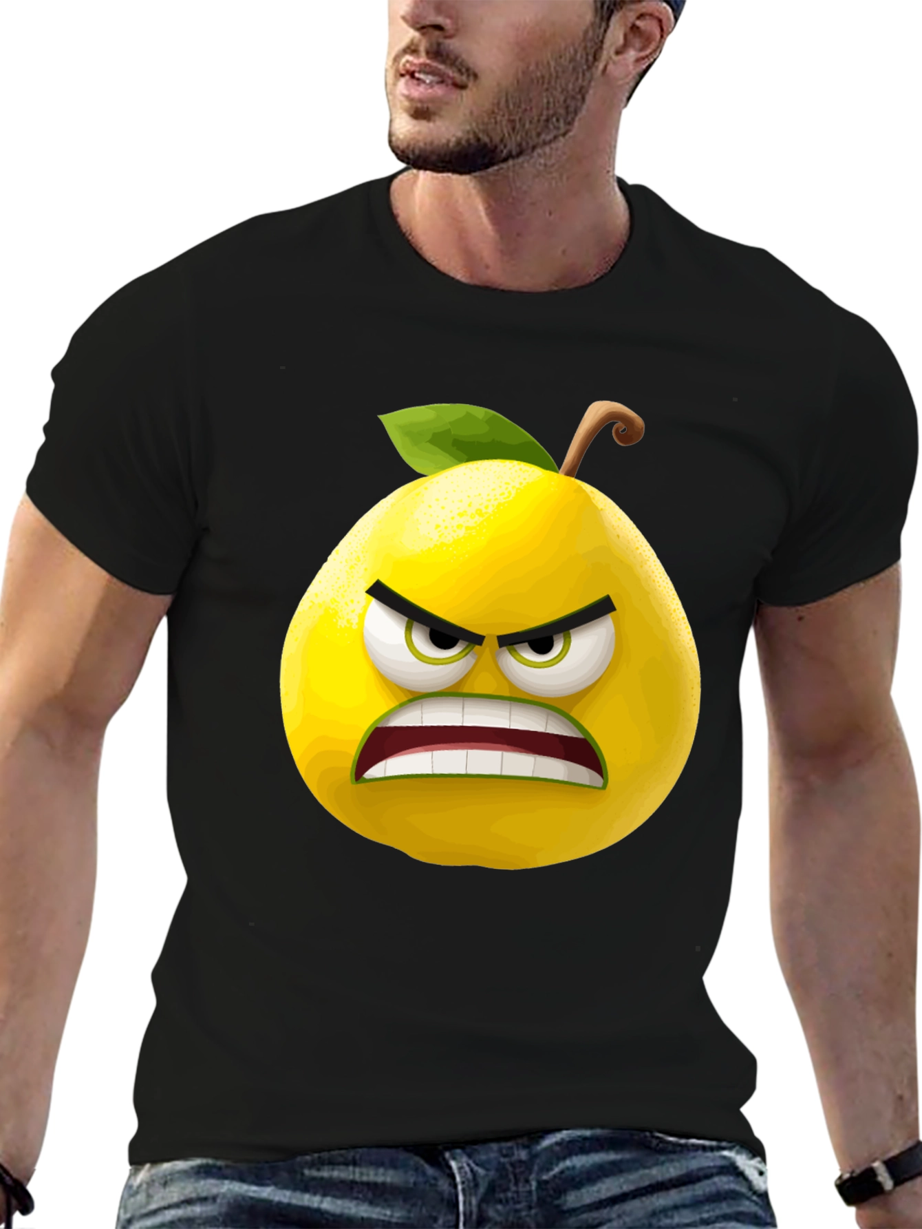 Angry Lemon Graphic Tee - Black Cotton T-Shirt