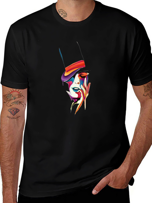Abstract Face Top Hat Graphic T-Shirt