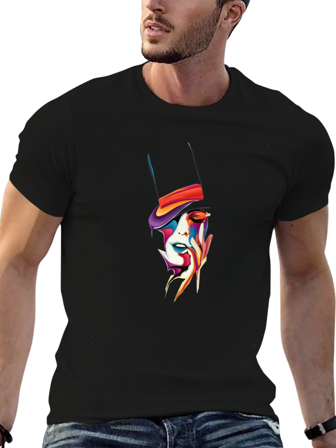 Abstract Face Top Hat Graphic T-Shirt