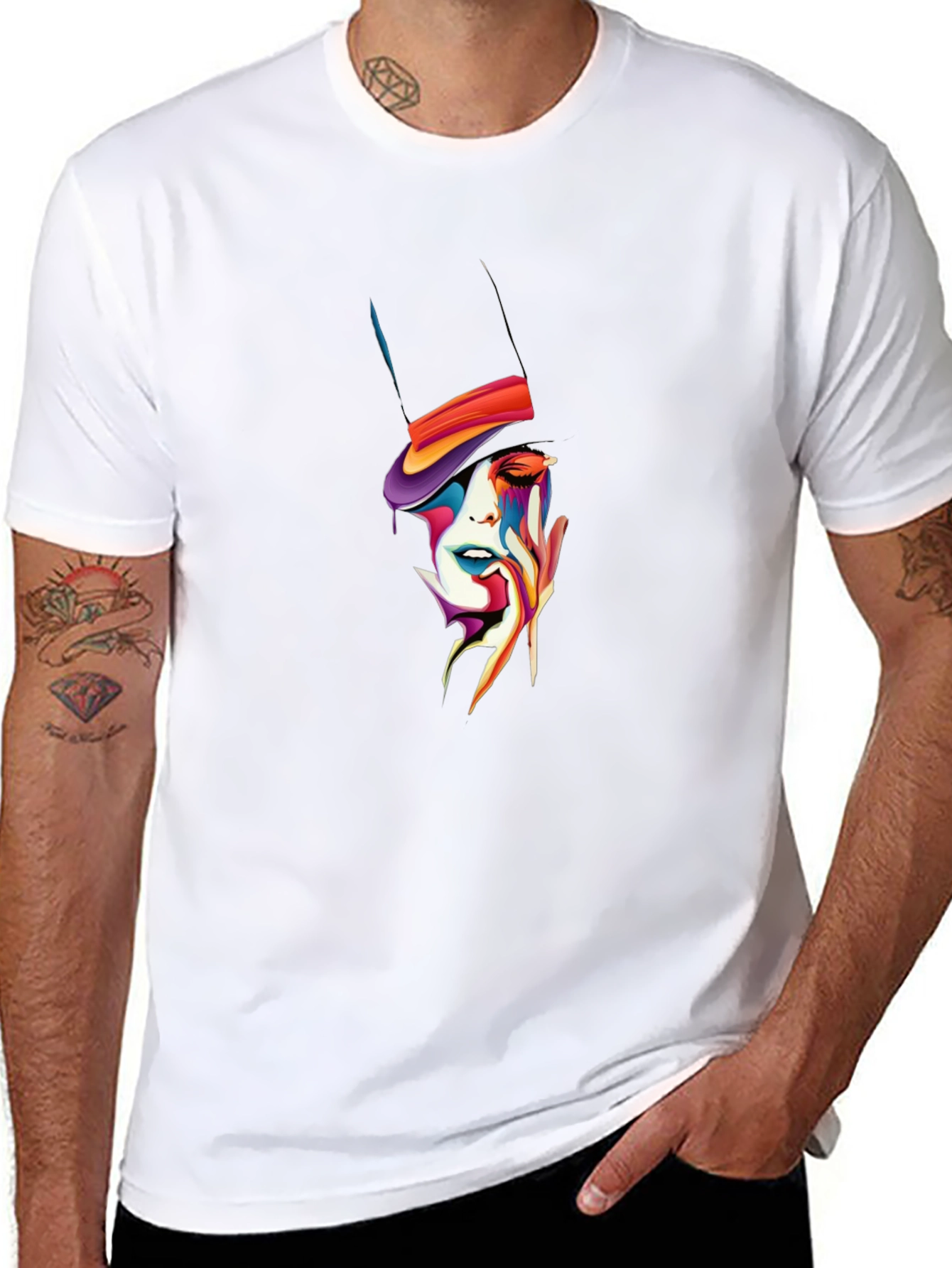Abstract Face Top Hat Graphic T-Shirt