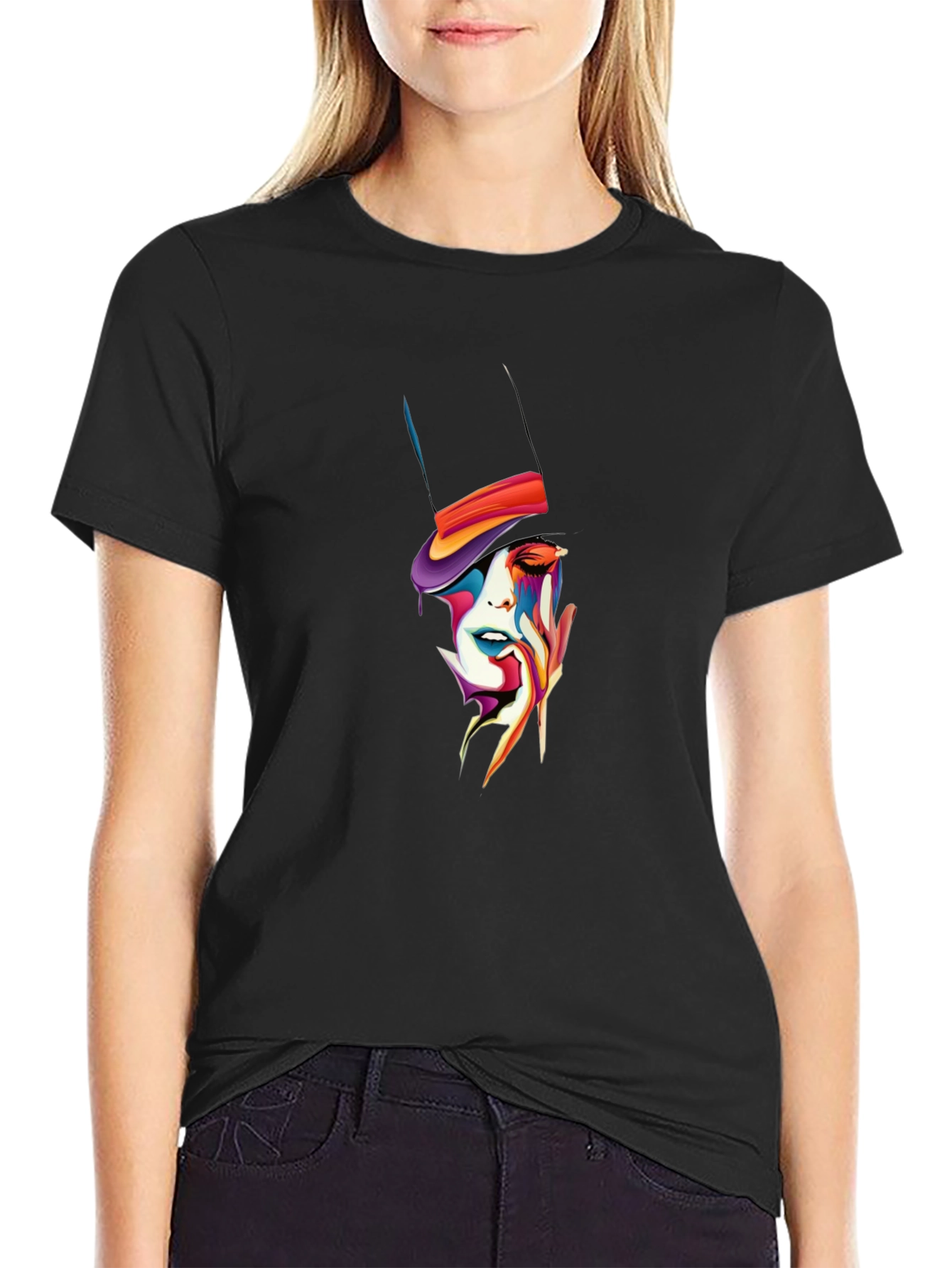 Abstract Face Top Hat Graphic T-Shirt