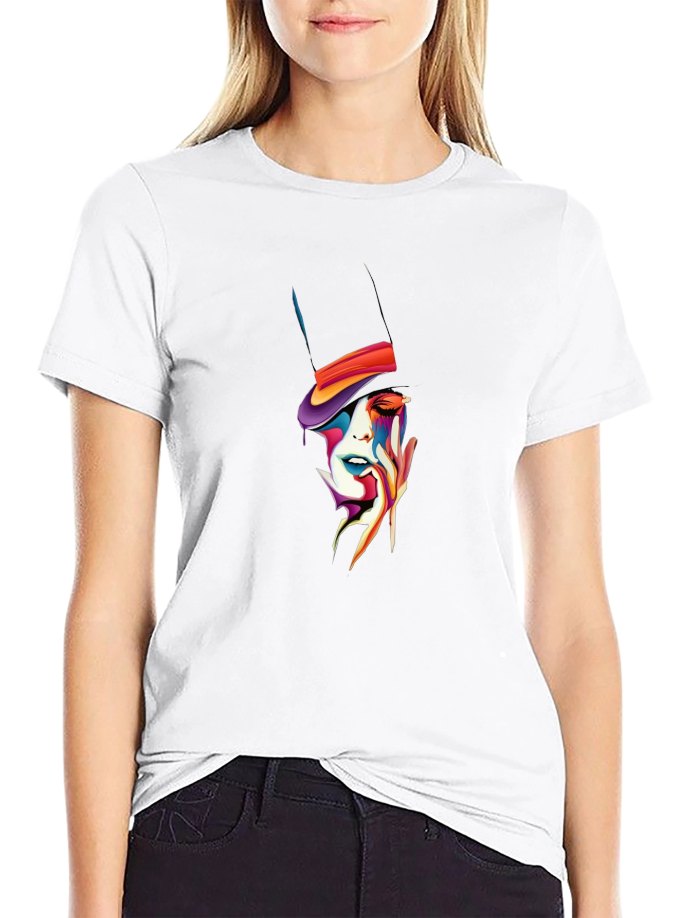 Abstract Face Top Hat Graphic T-Shirt