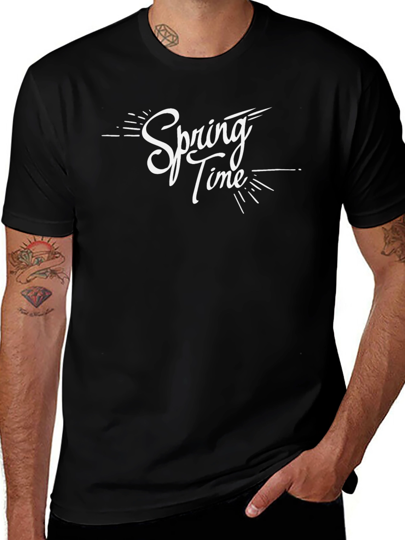 Spring Time Graphic Print Black T-Shirt