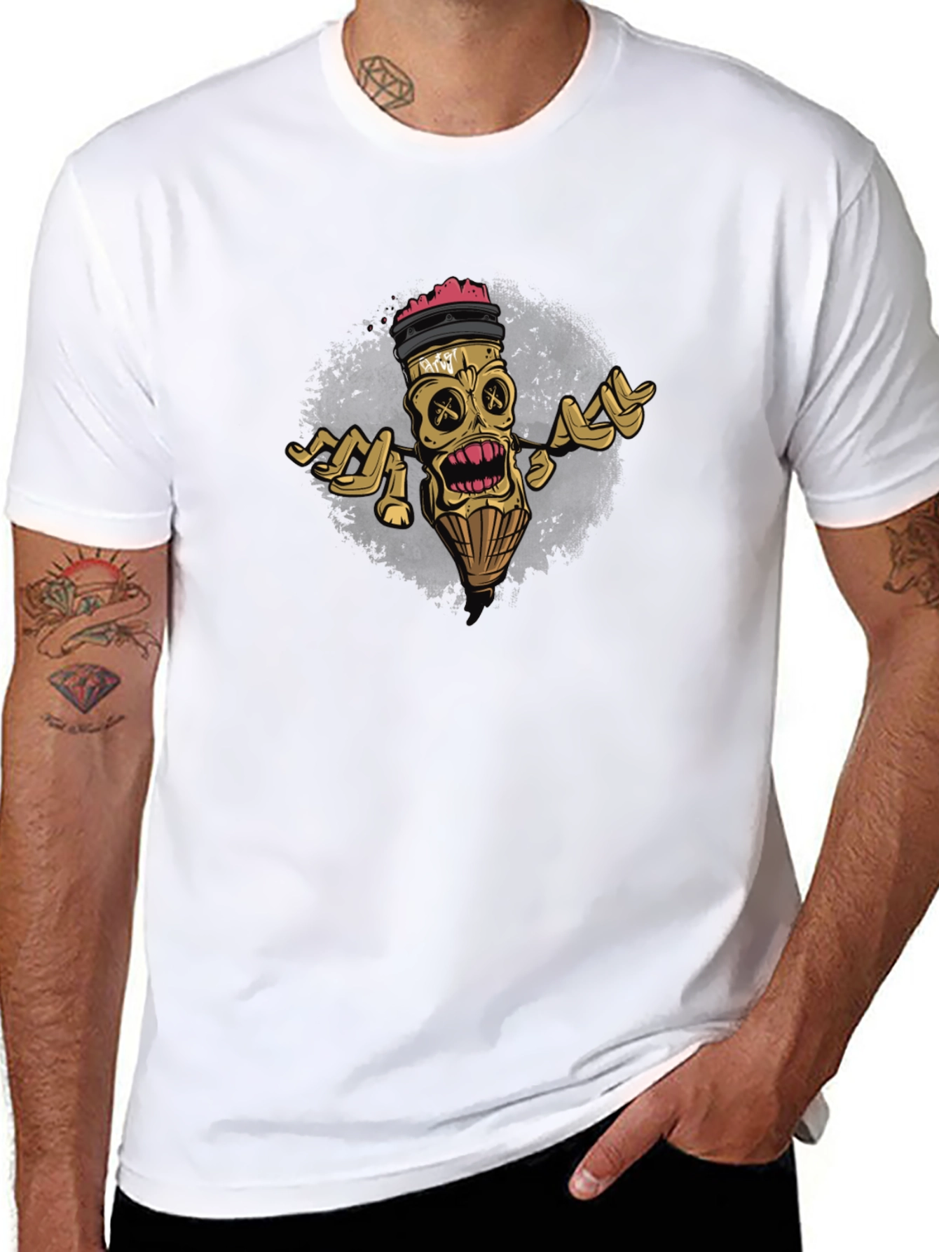 Unique Graphic Tee - Skull Pencil Design