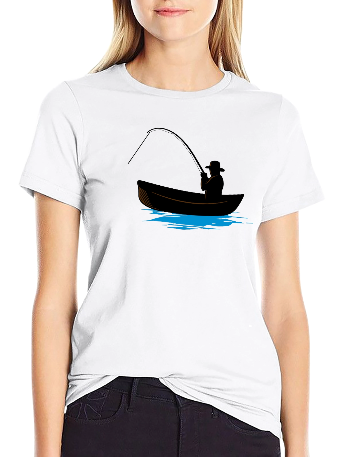 Fisherman Graphic Tee - Black Cotton Blend Shirt