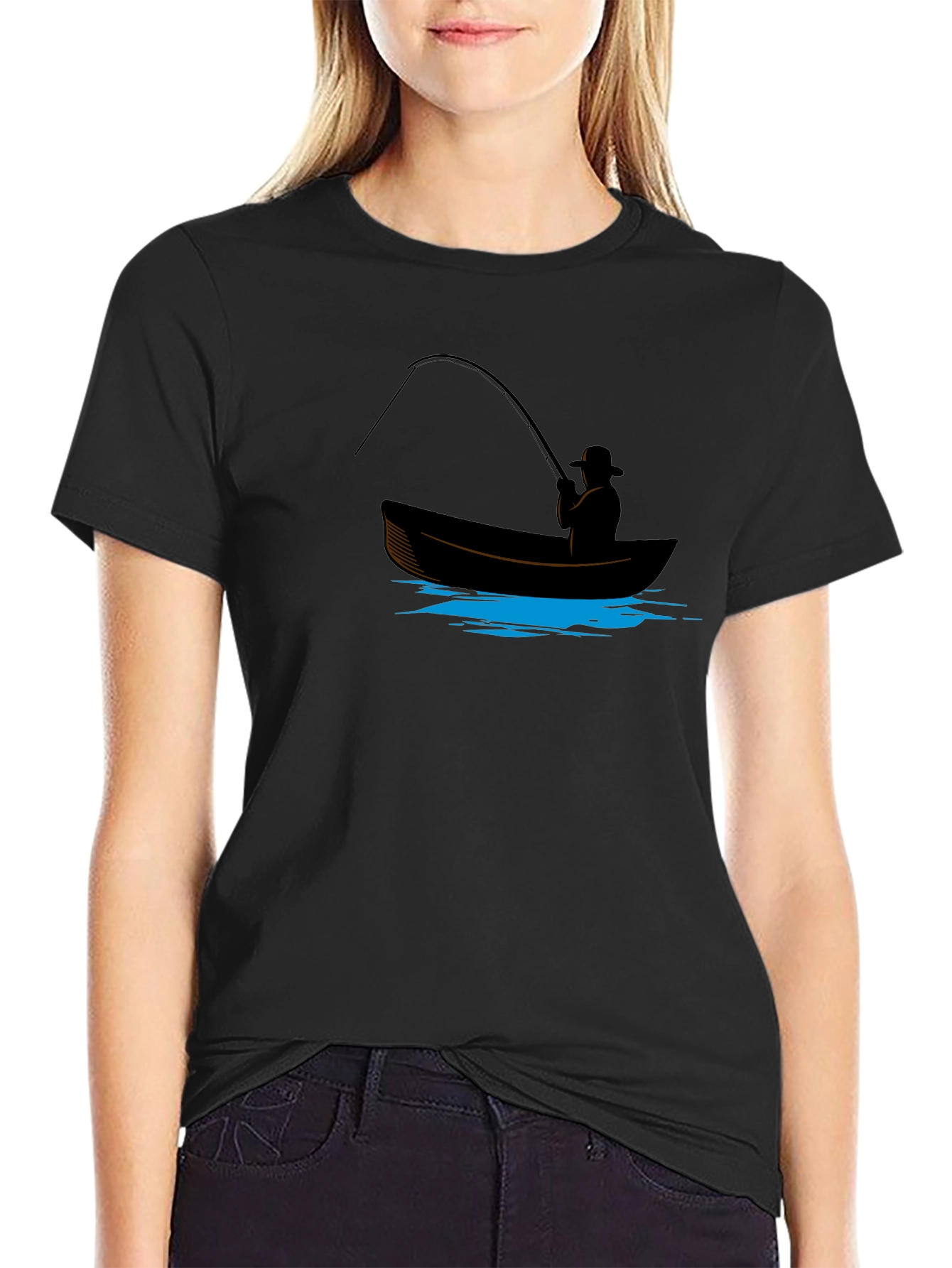 Fisherman Graphic Tee - Black Cotton Blend Shirt