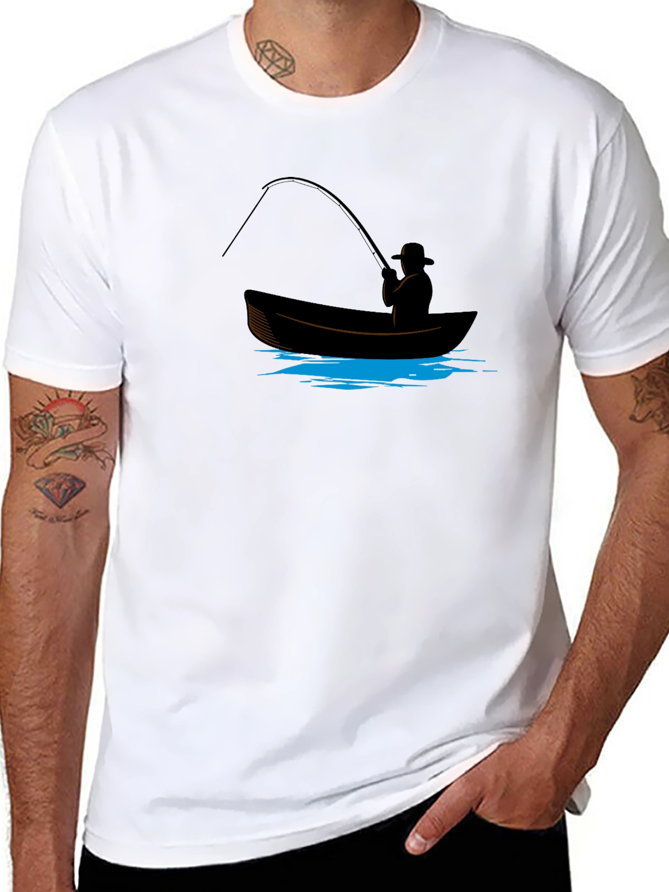 Fisherman Graphic Tee - Black Cotton Blend Shirt