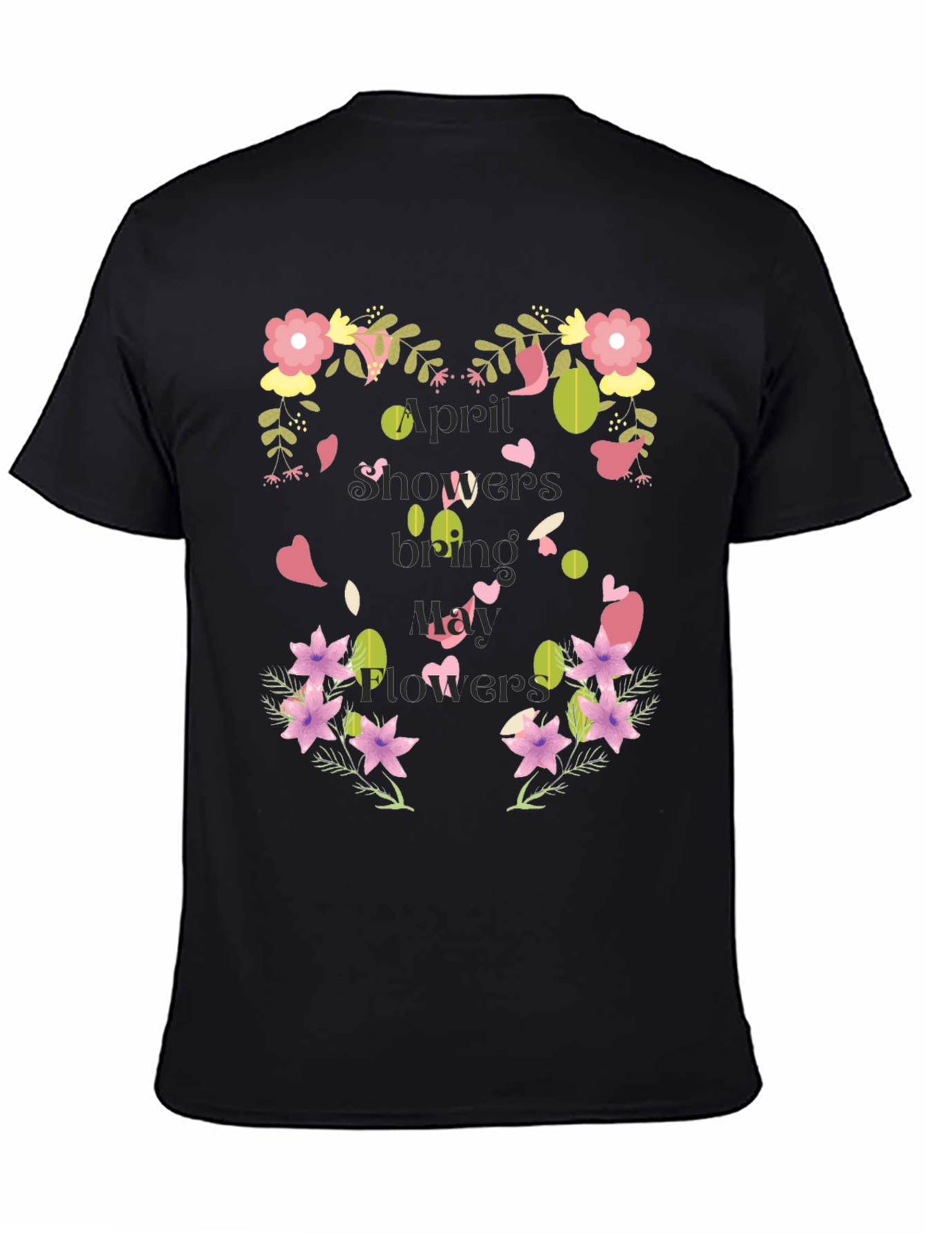 Floral April Showers Mens Black T-Shirt