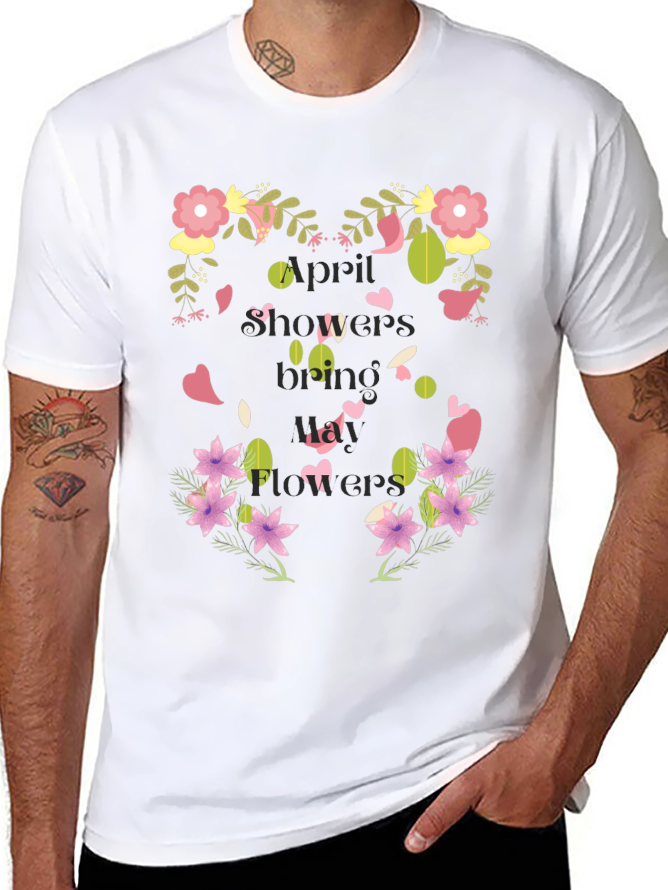 Floral April Showers Mens Black T-Shirt