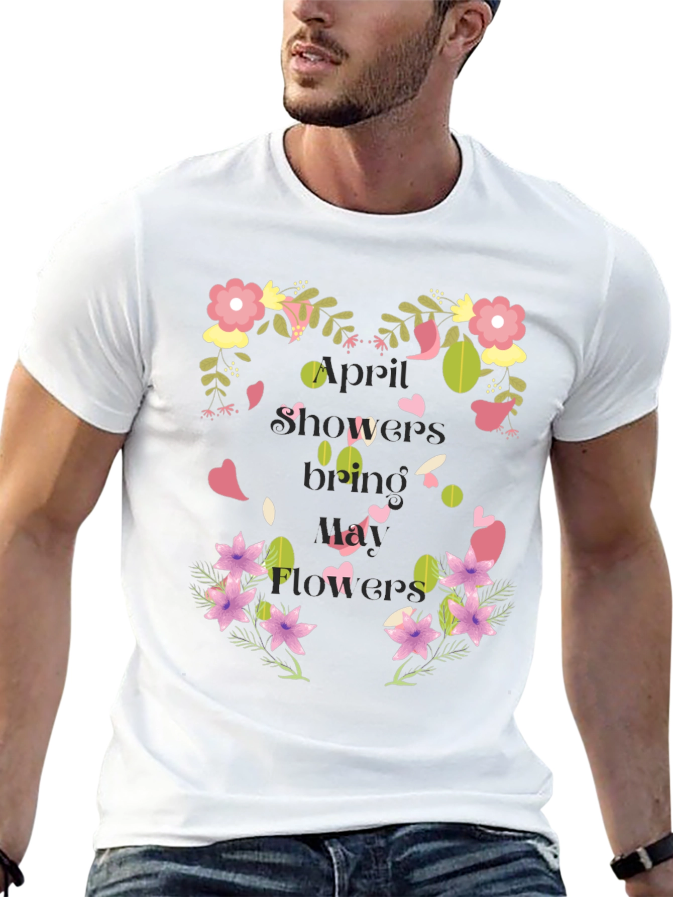 Floral April Showers Mens Black T-Shirt