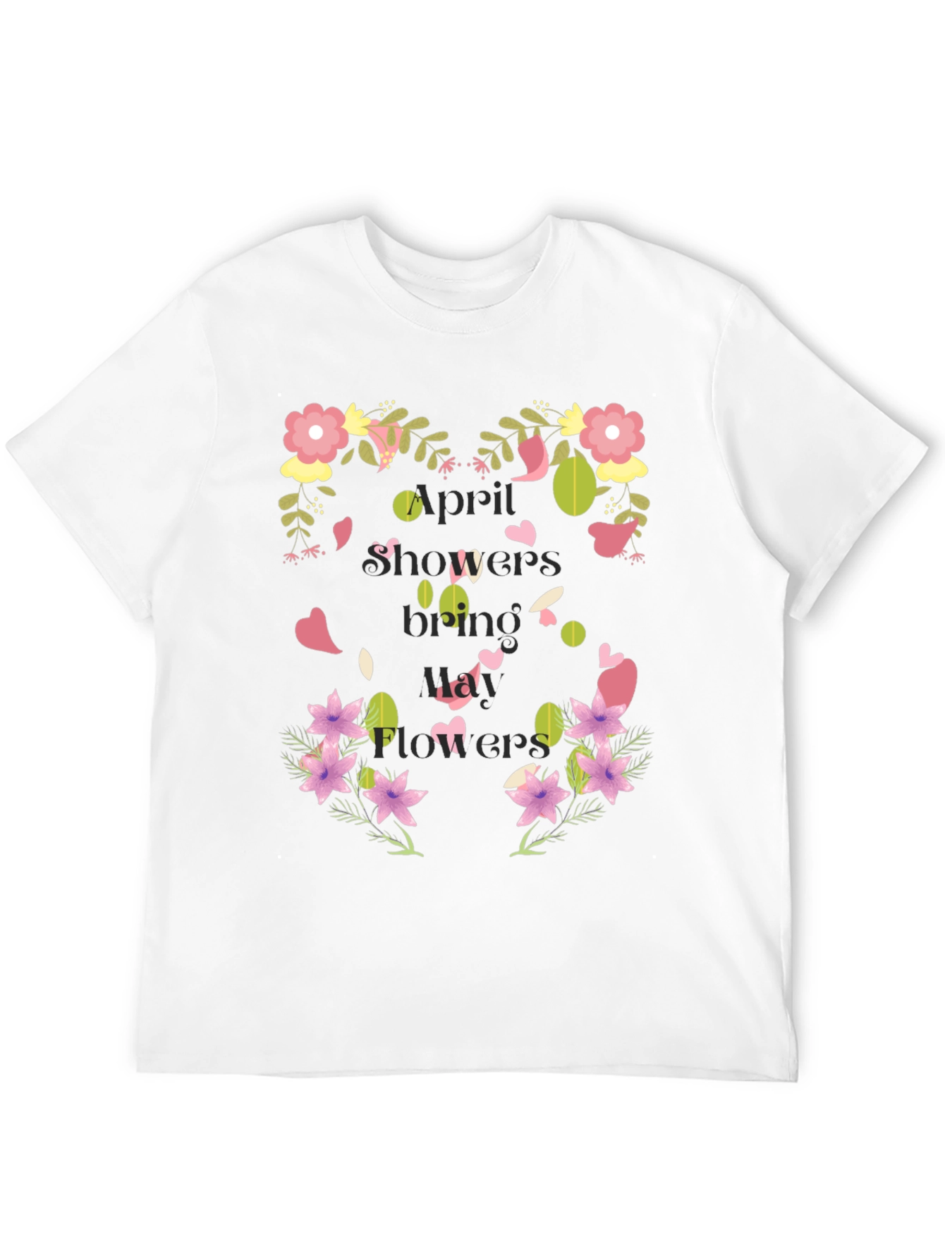 Floral April Showers Mens Black T-Shirt