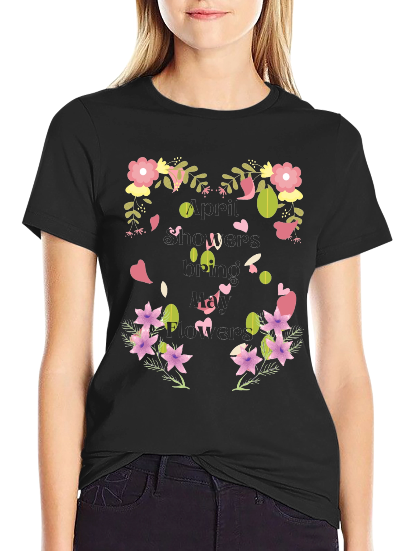 Floral April Showers Mens Black T-Shirt