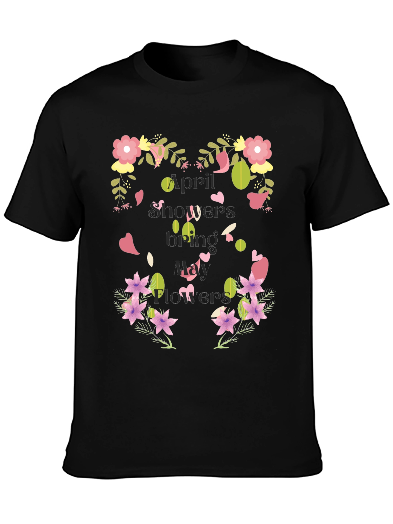 Floral April Showers Mens Black T-Shirt