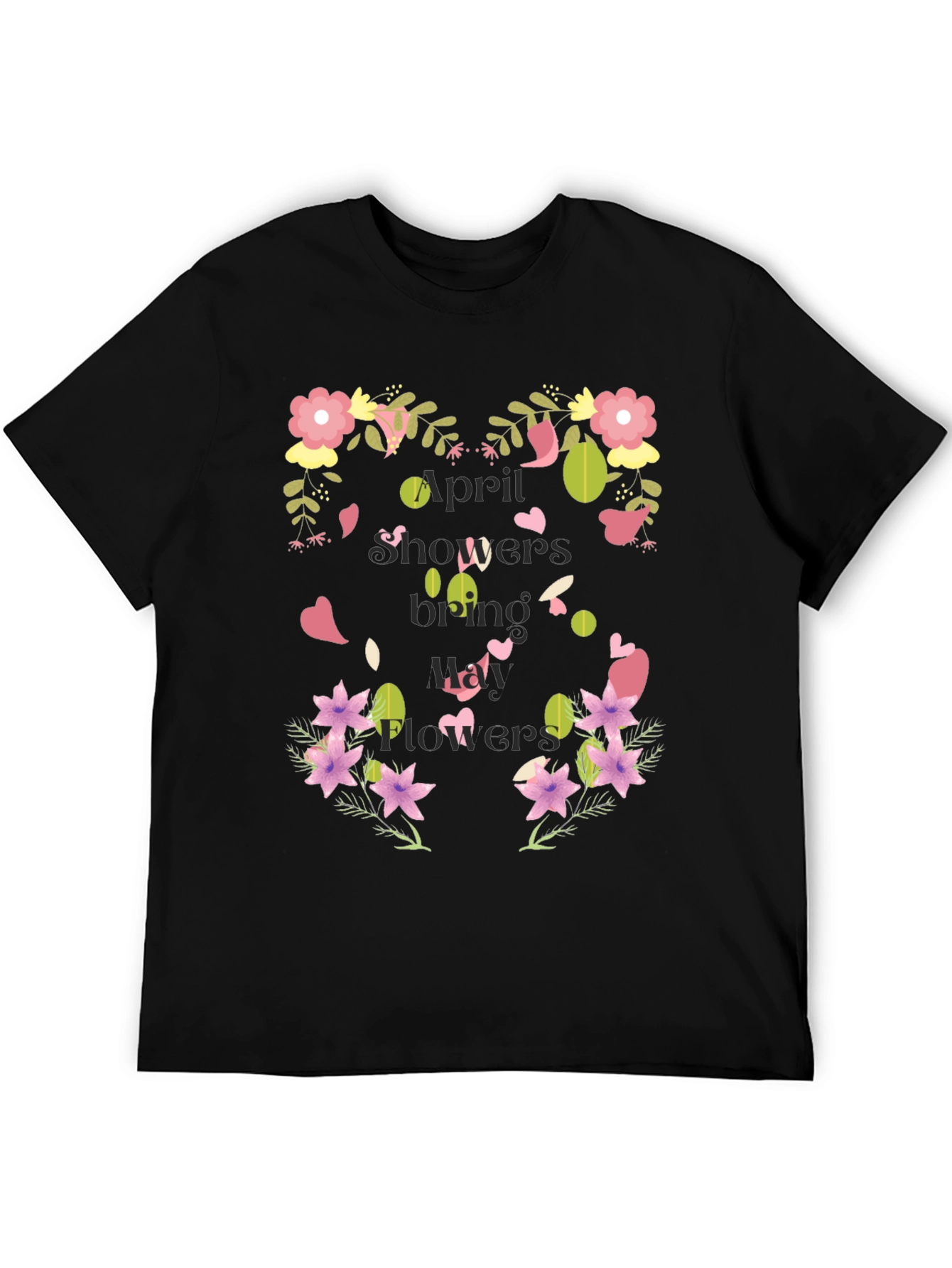 Floral April Showers Mens Black T-Shirt