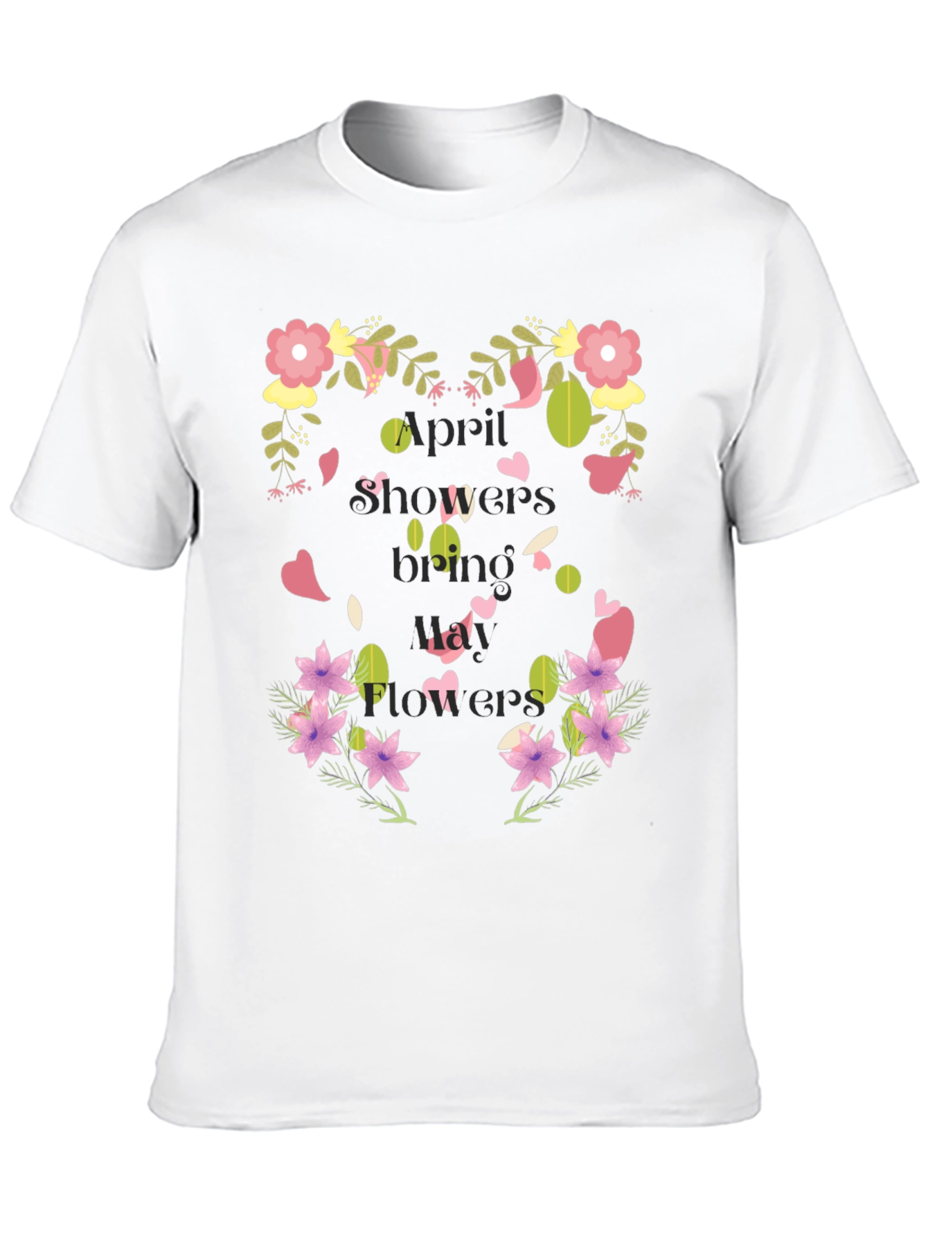 Floral April Showers Mens Black T-Shirt