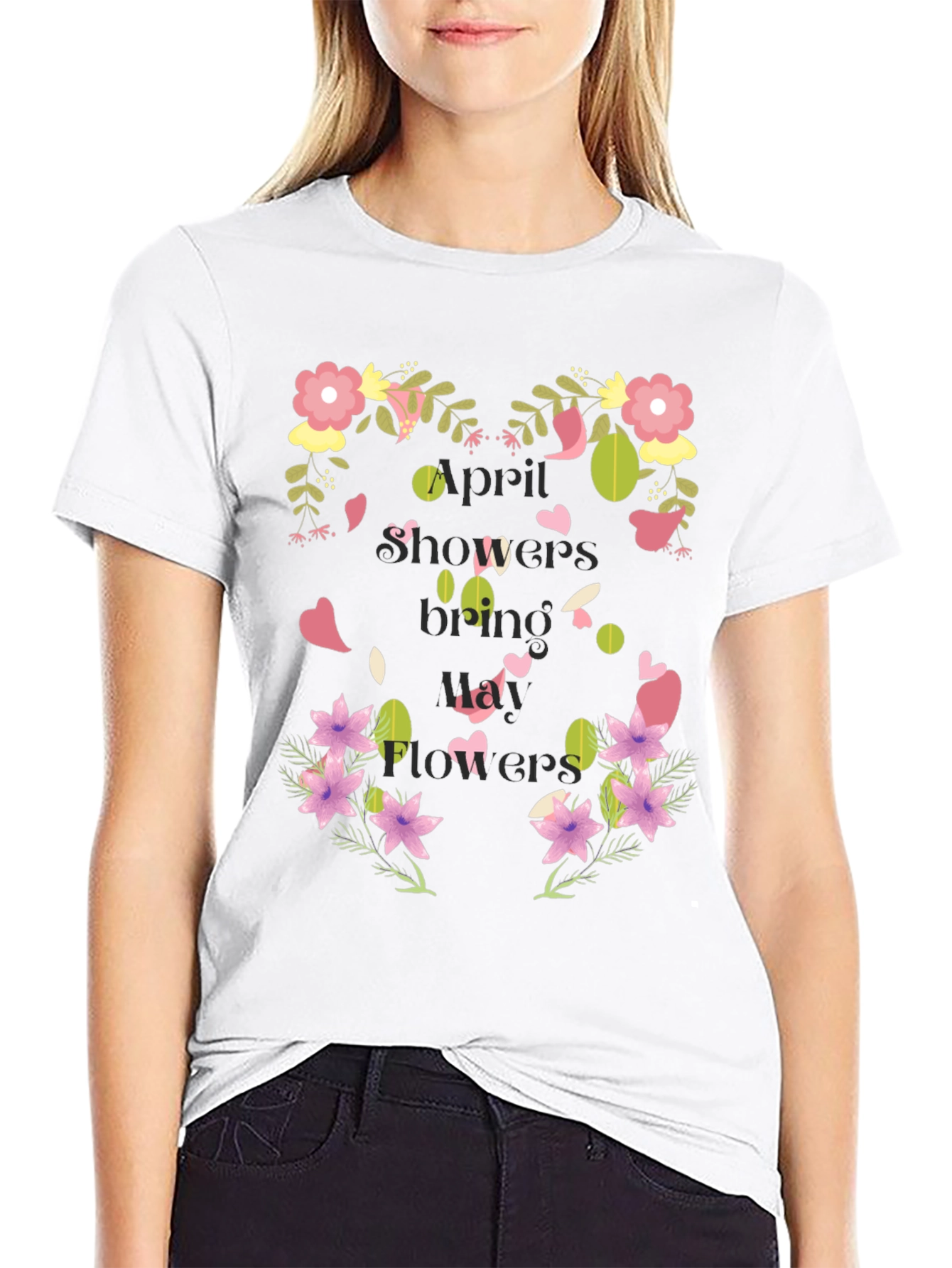 Floral April Showers Mens Black T-Shirt