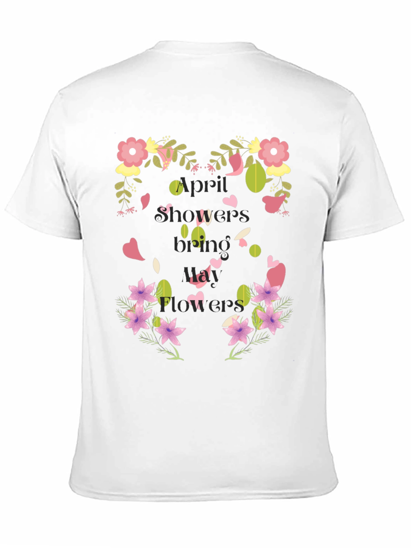 Floral April Showers Mens Black T-Shirt