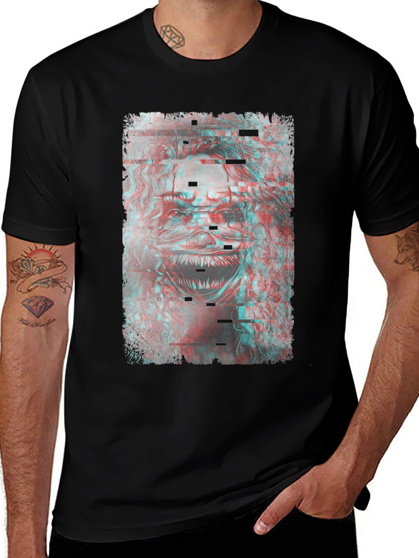 Glitch Monster Graphic Tee - Black Cotton T-Shirt