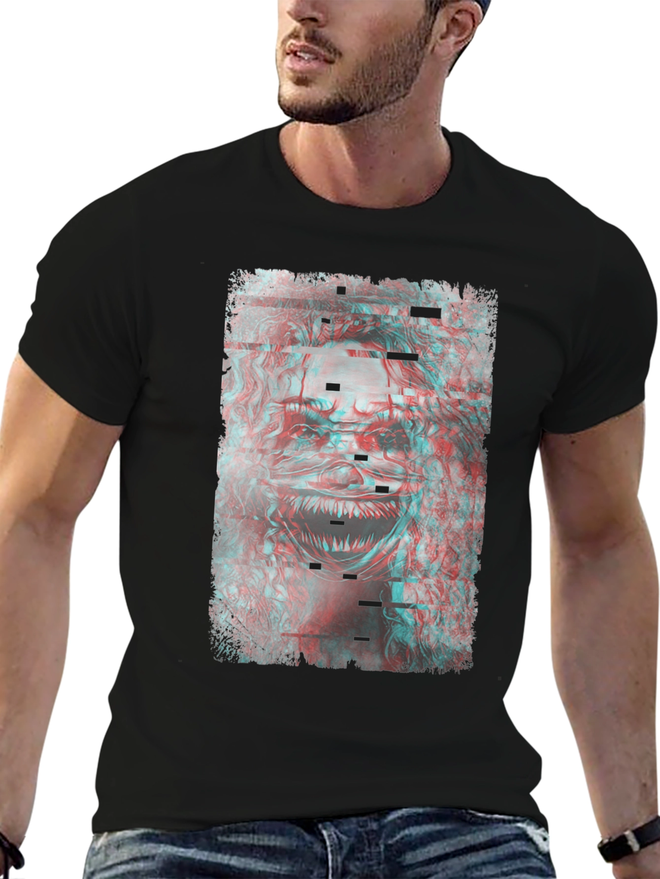 Glitch Monster Graphic Tee - Black Cotton T-Shirt