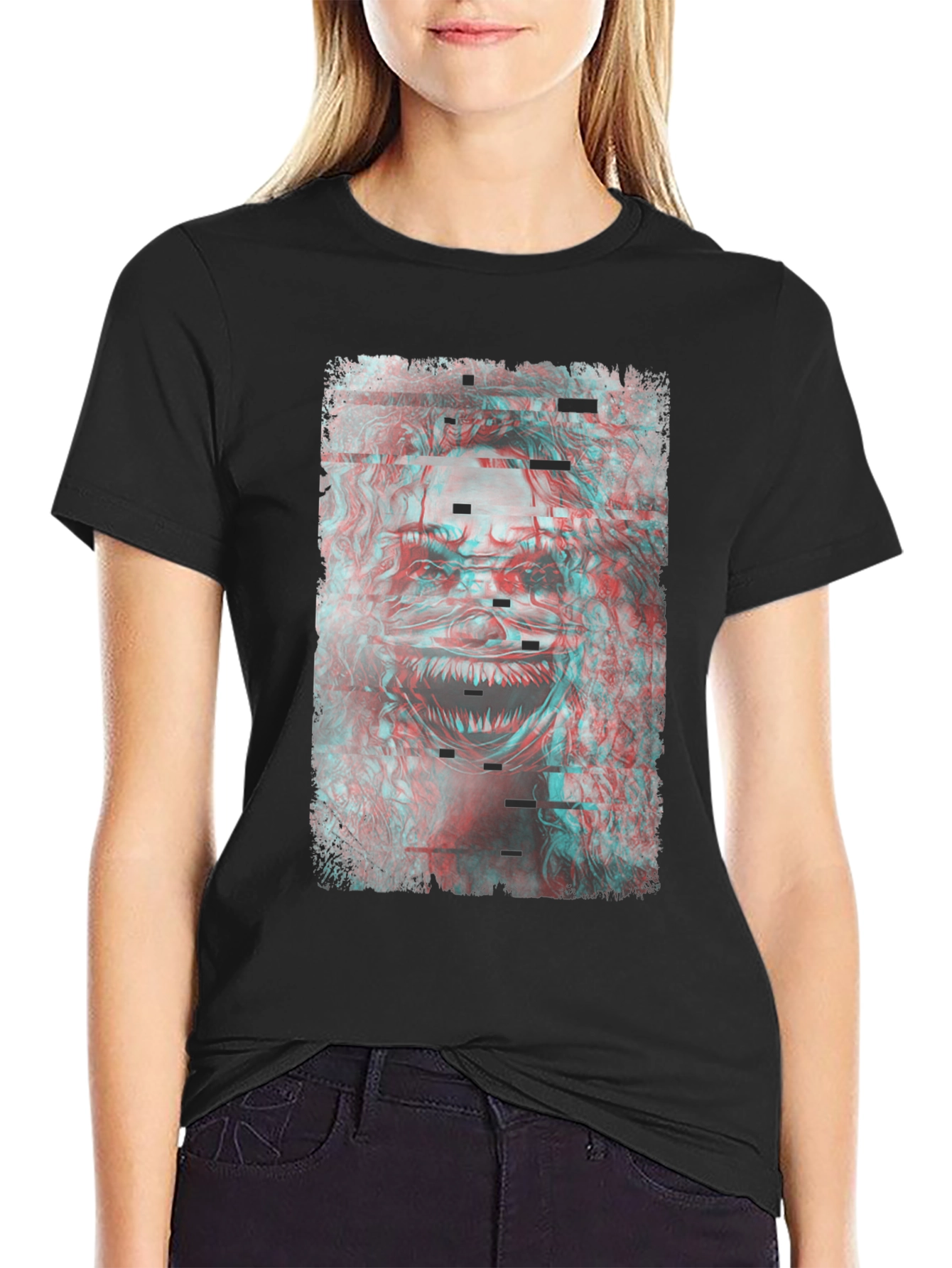 Glitch Monster Graphic Tee - Black Cotton T-Shirt