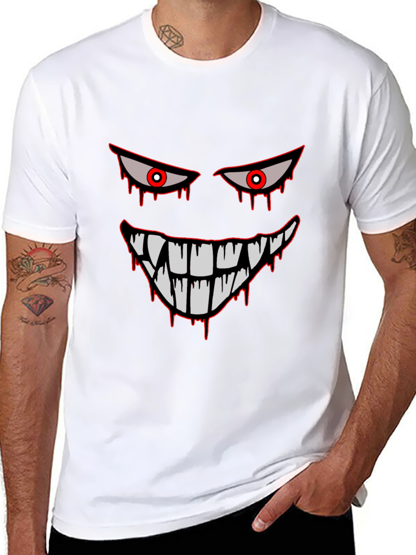 Mens Black Graphic Tee - Spooky Face Design