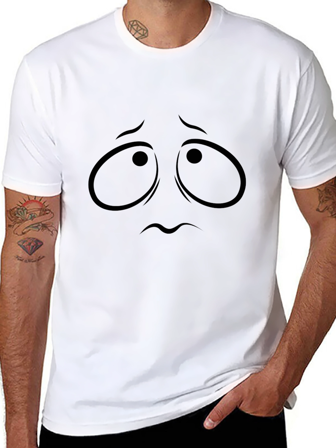 Sad Face Graphic Tee - Mens Black Cotton T-Shirt