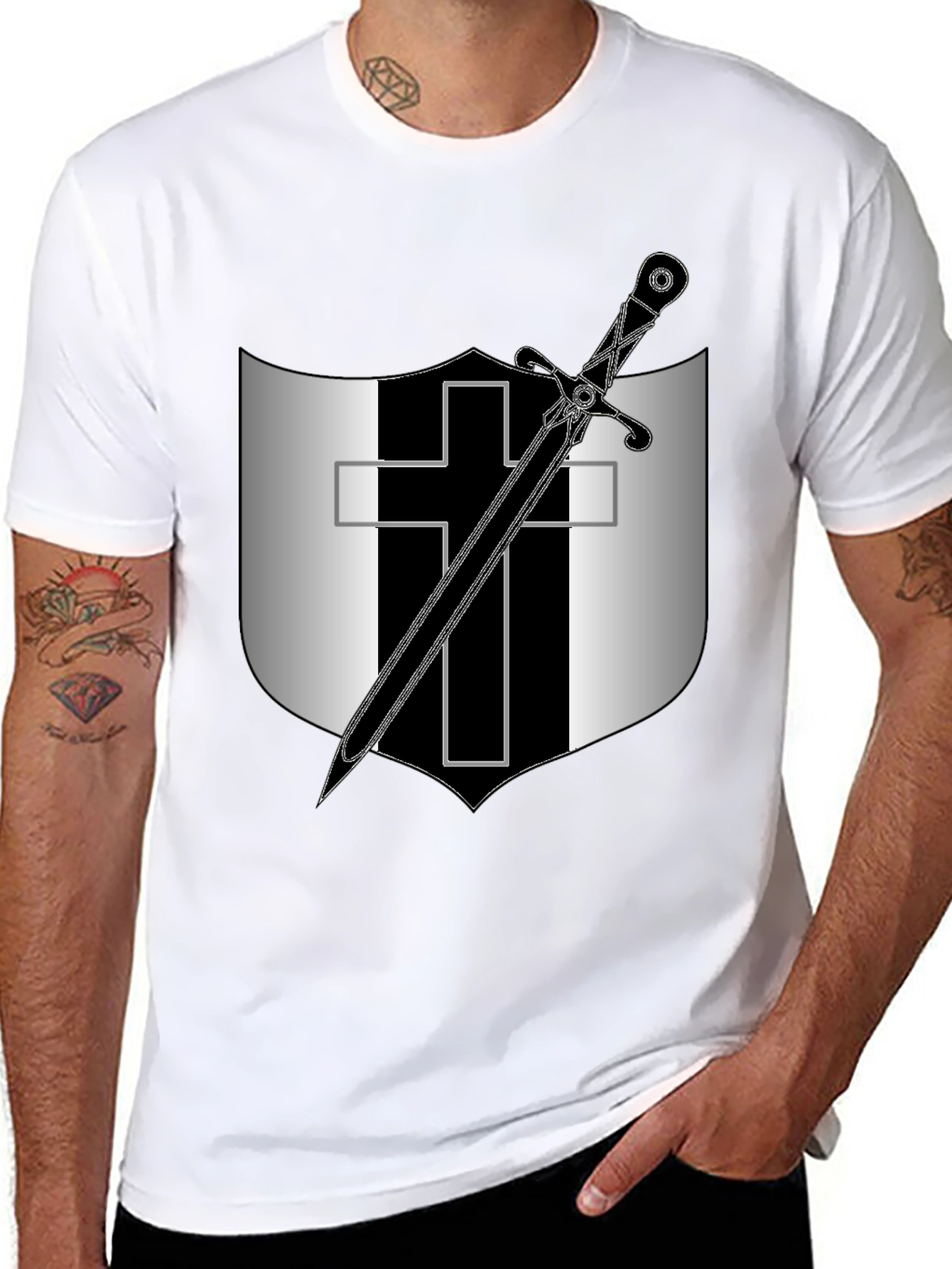 Knights Templar T-Shirt - Sword and Cross Design
