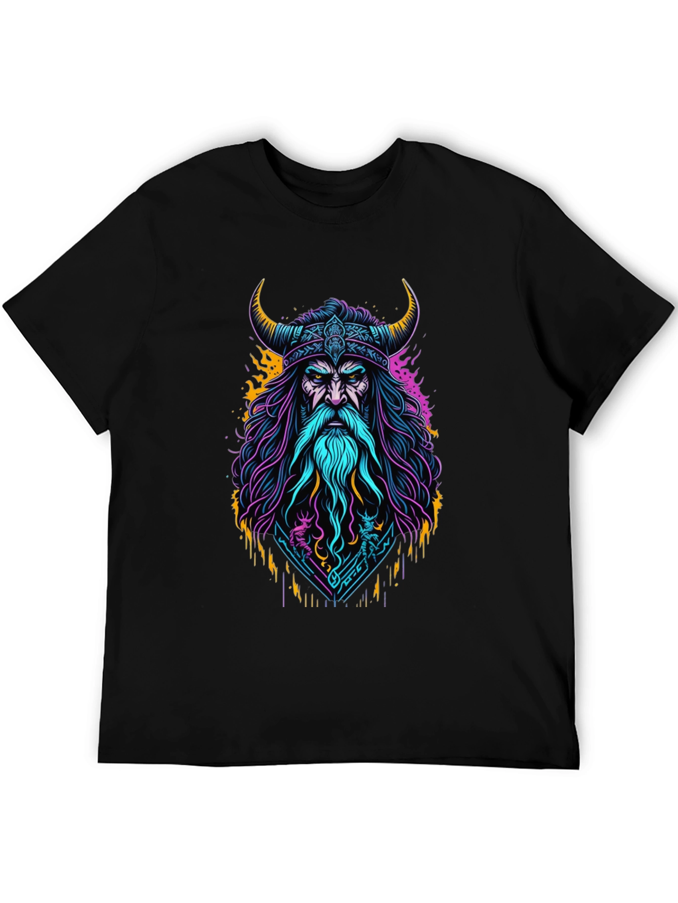 Viking Warrior Graphic Tee - Bold Neon Design