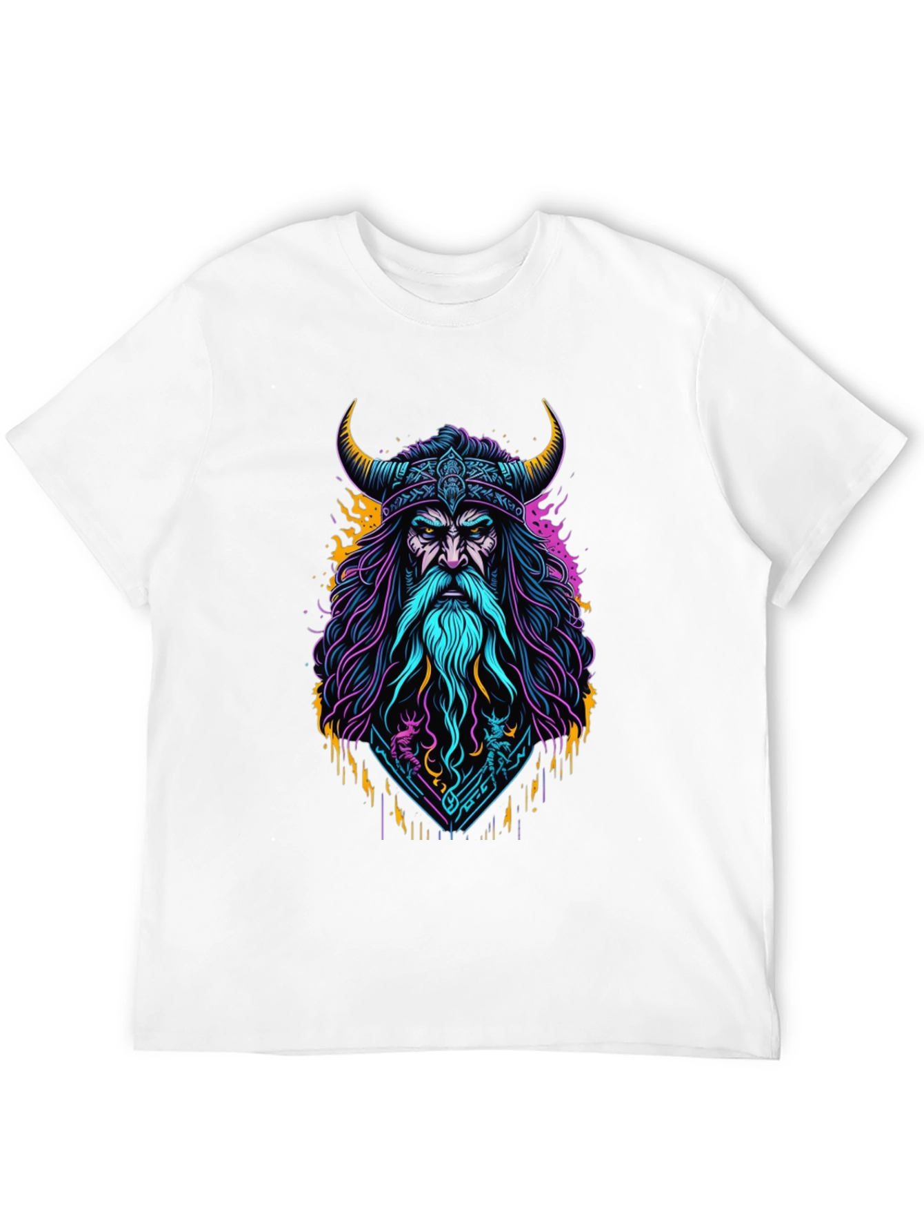 Viking Warrior Graphic Tee - Bold Neon Design