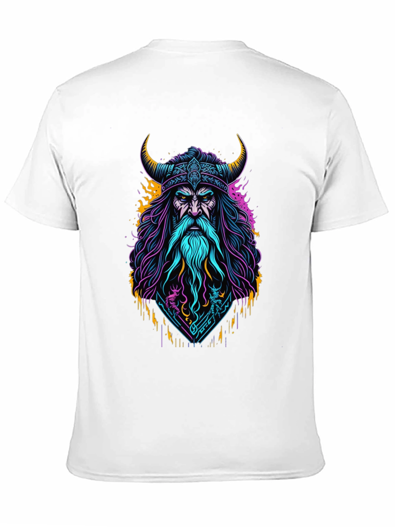 Viking Warrior Graphic Tee - Bold Neon Design