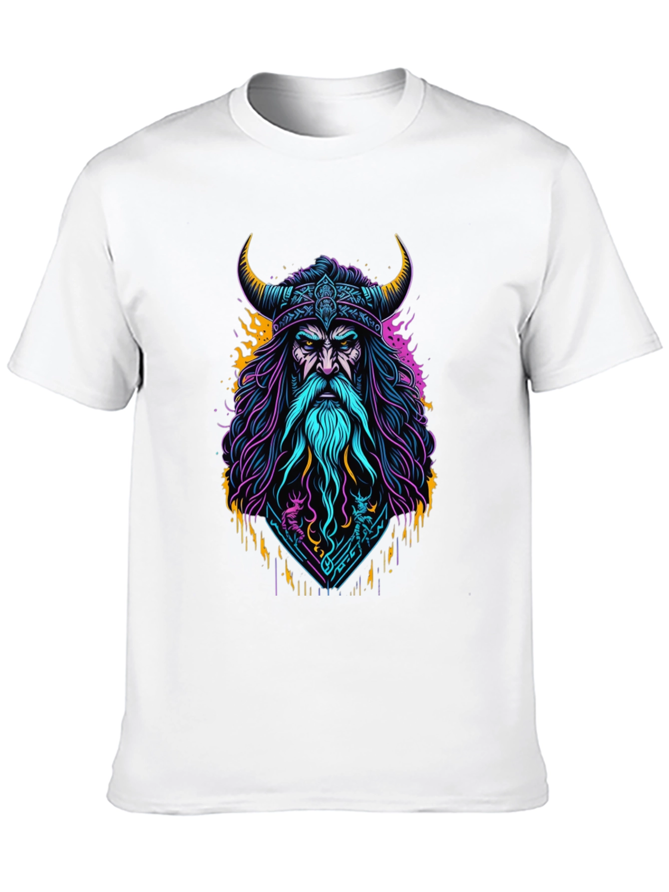 Viking Warrior Graphic Tee - Bold Neon Design