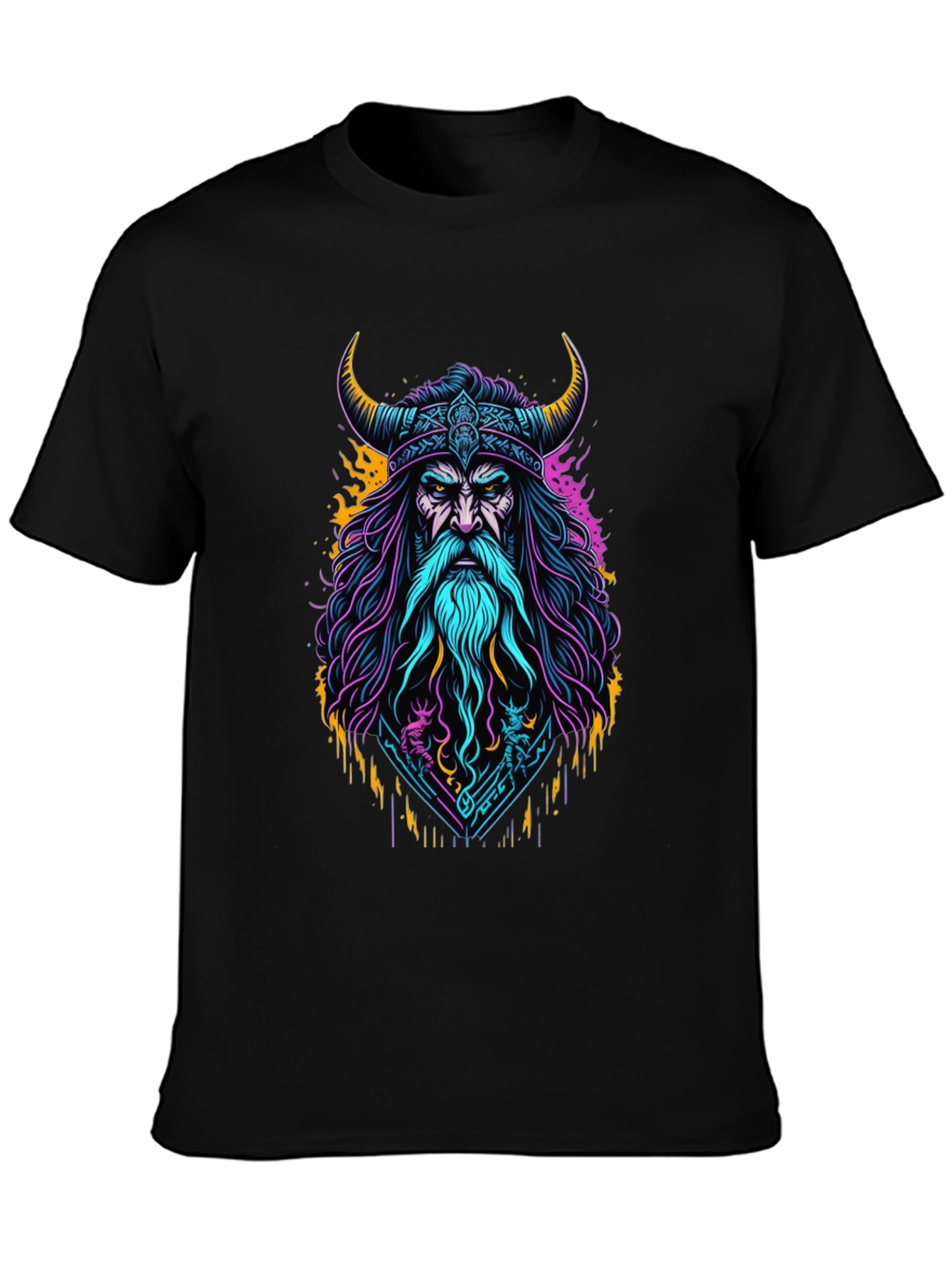 Viking Warrior Graphic Tee - Bold Neon Design