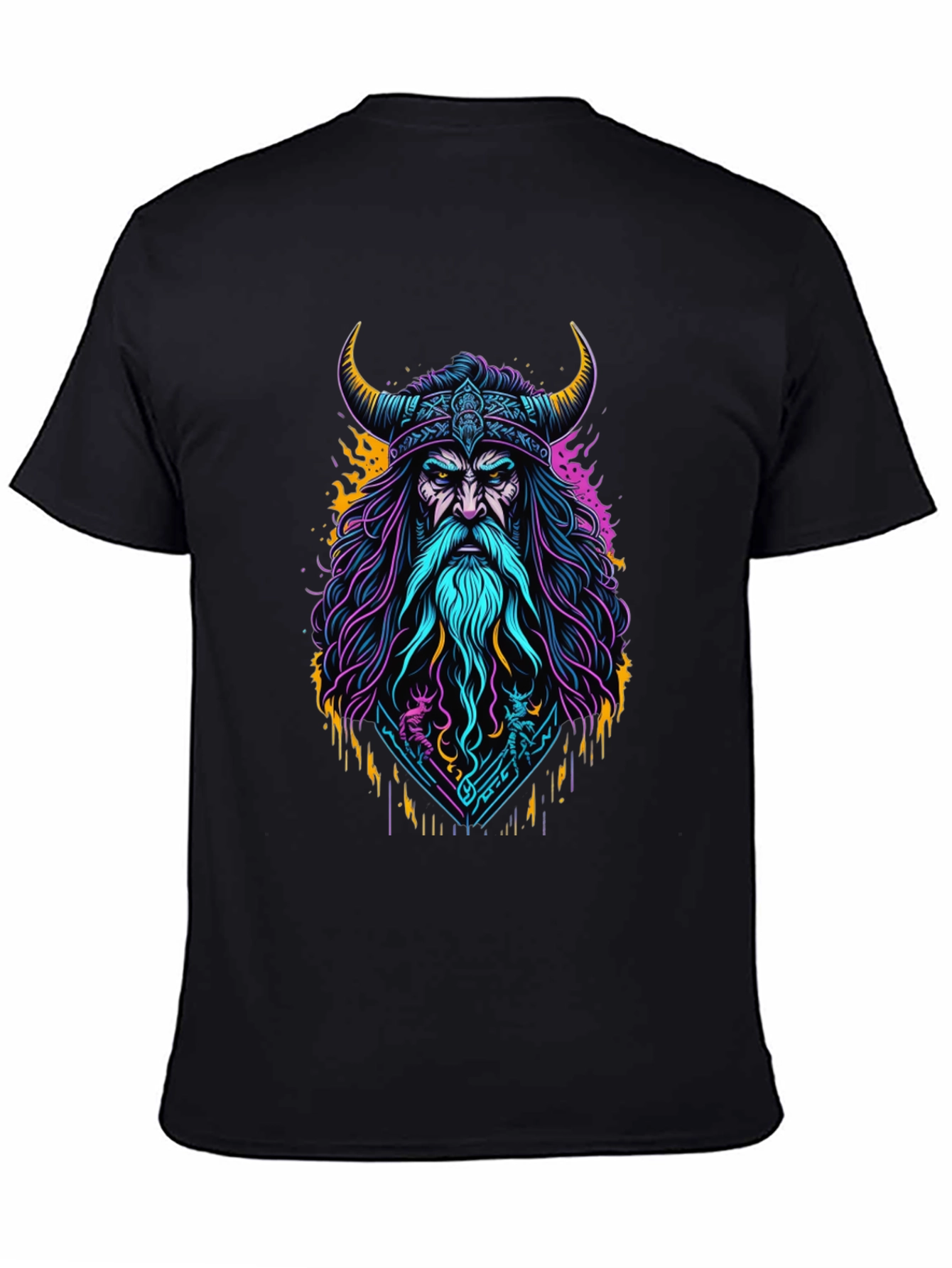 Viking Warrior Graphic Tee - Bold Neon Design