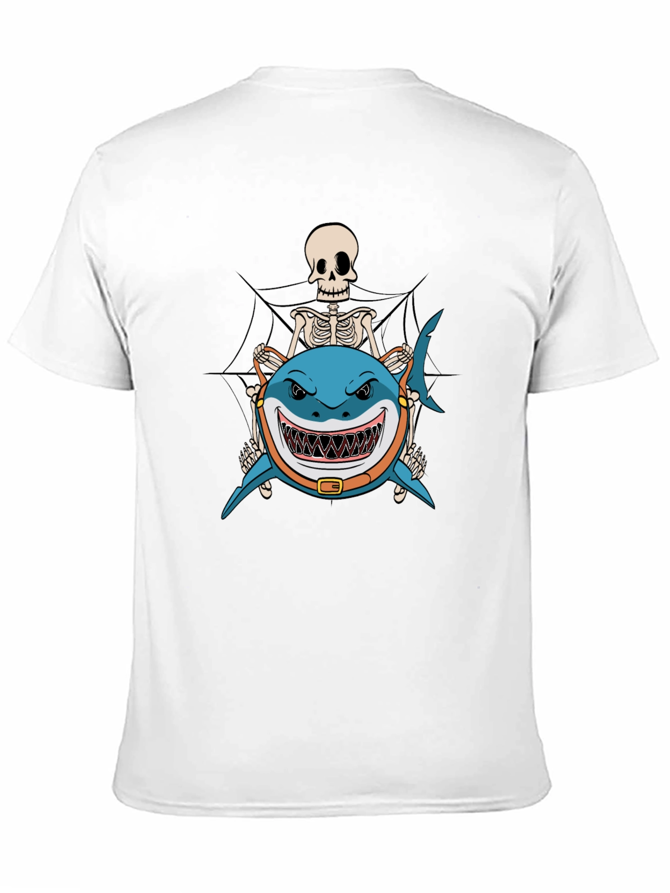 Skeleton Riding Shark Black T-Shirt