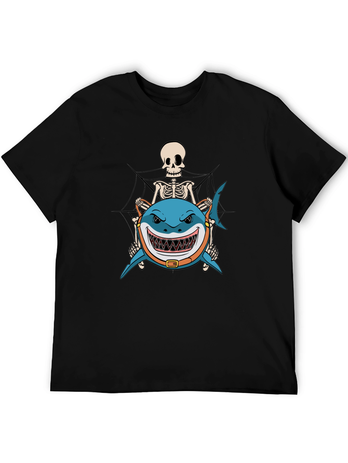 Skeleton Riding Shark Black T-Shirt