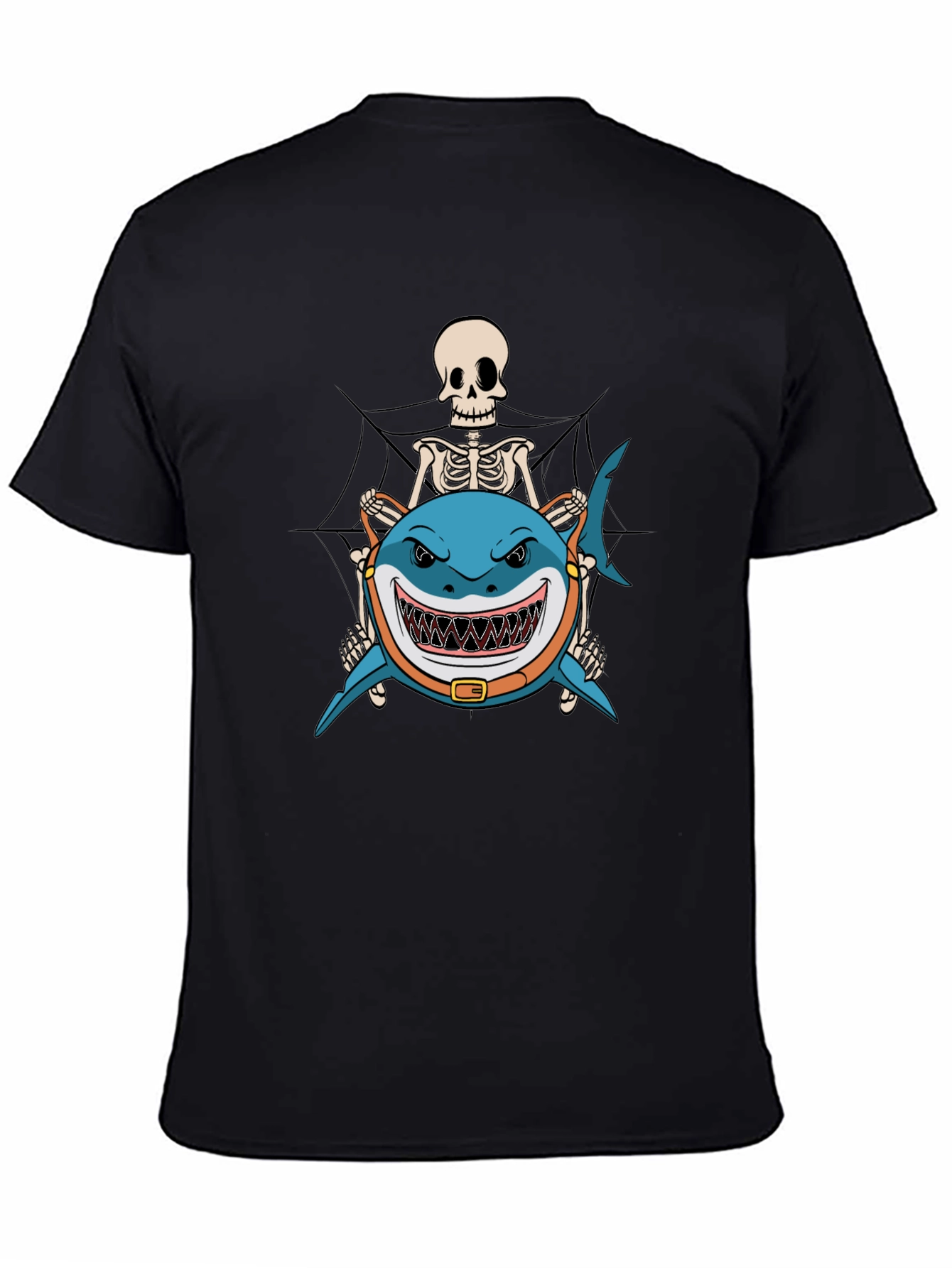Skeleton Riding Shark Black T-Shirt