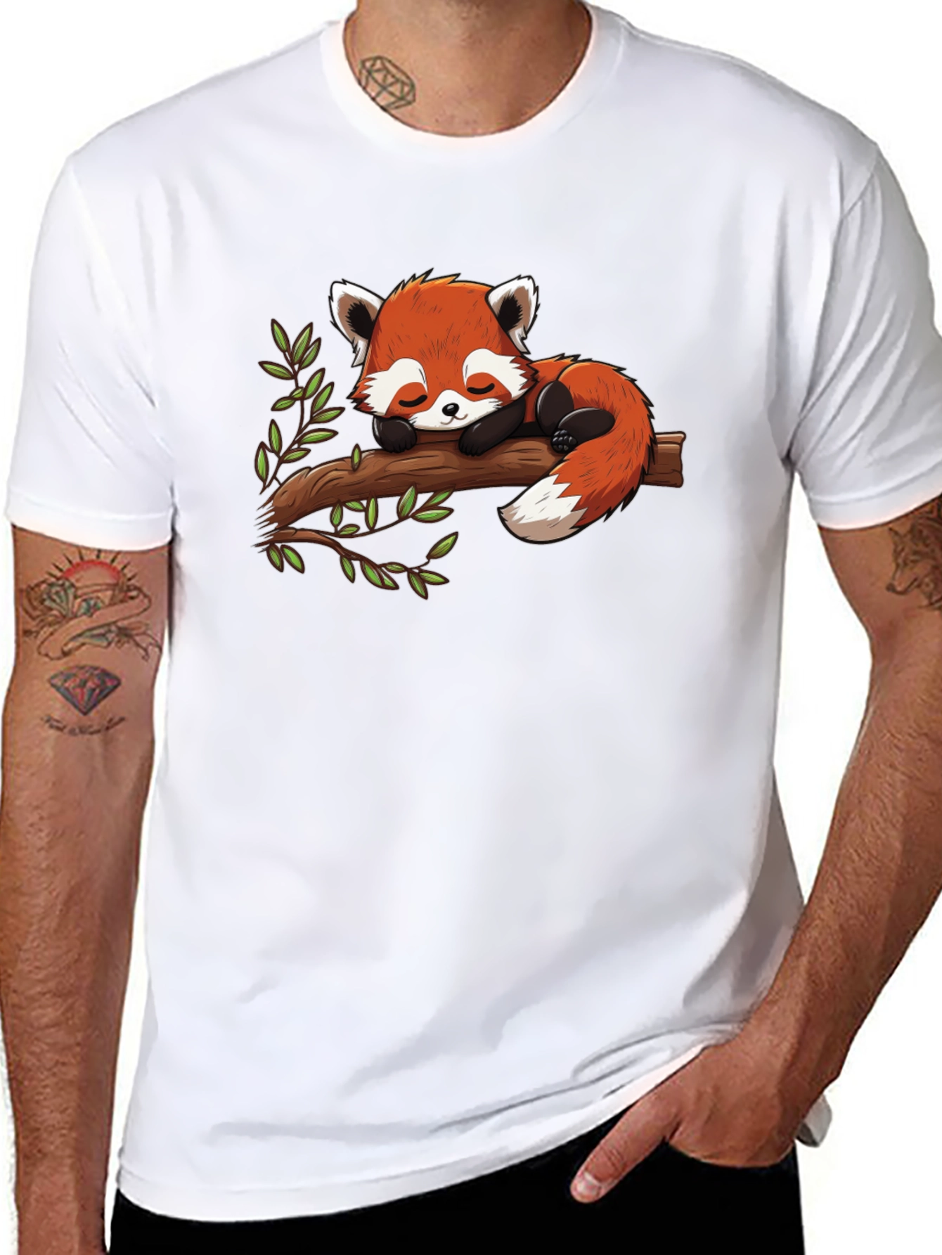 Cute Red Panda Napping on Branch Graphic Tee