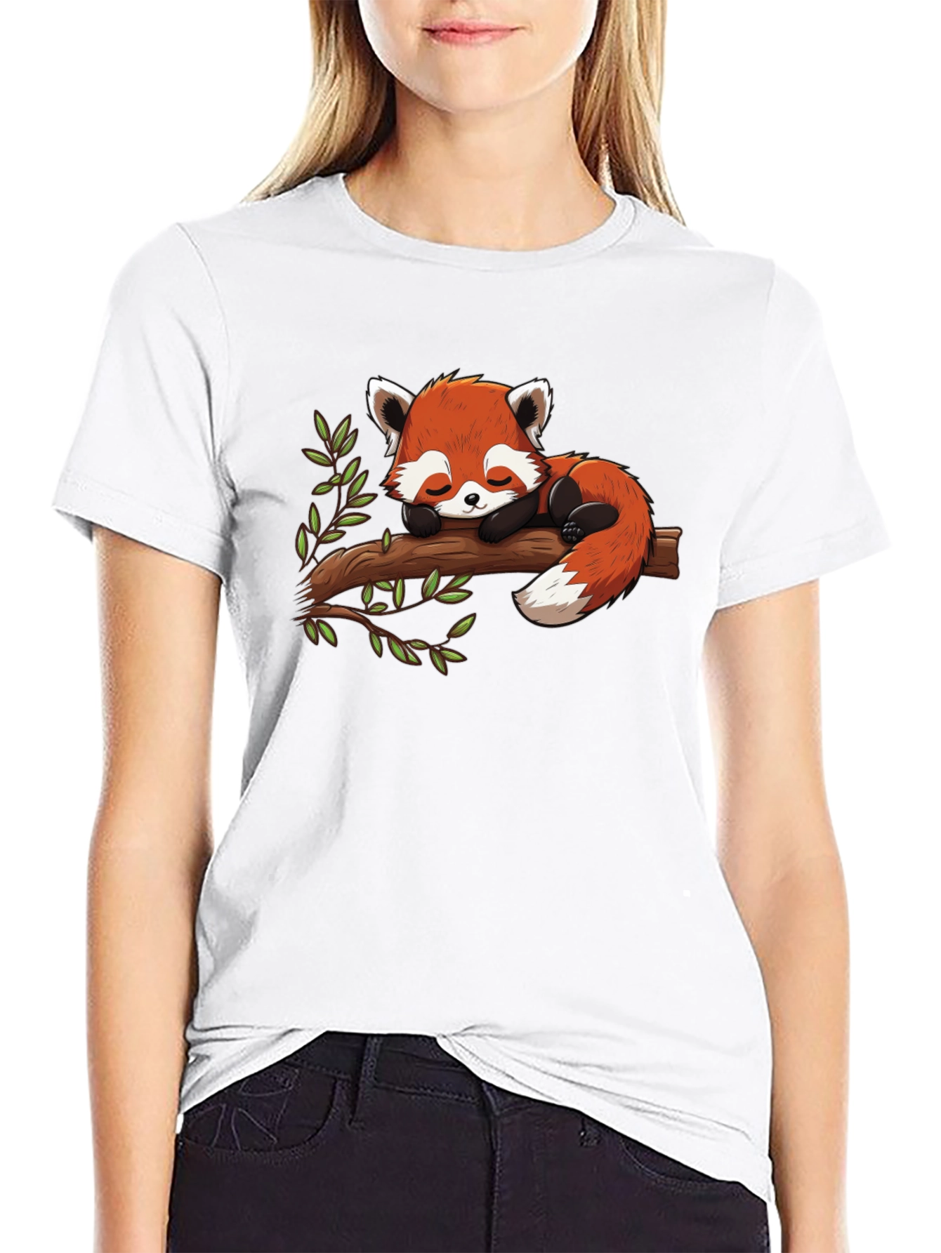 Cute Red Panda Napping on Branch Graphic Tee