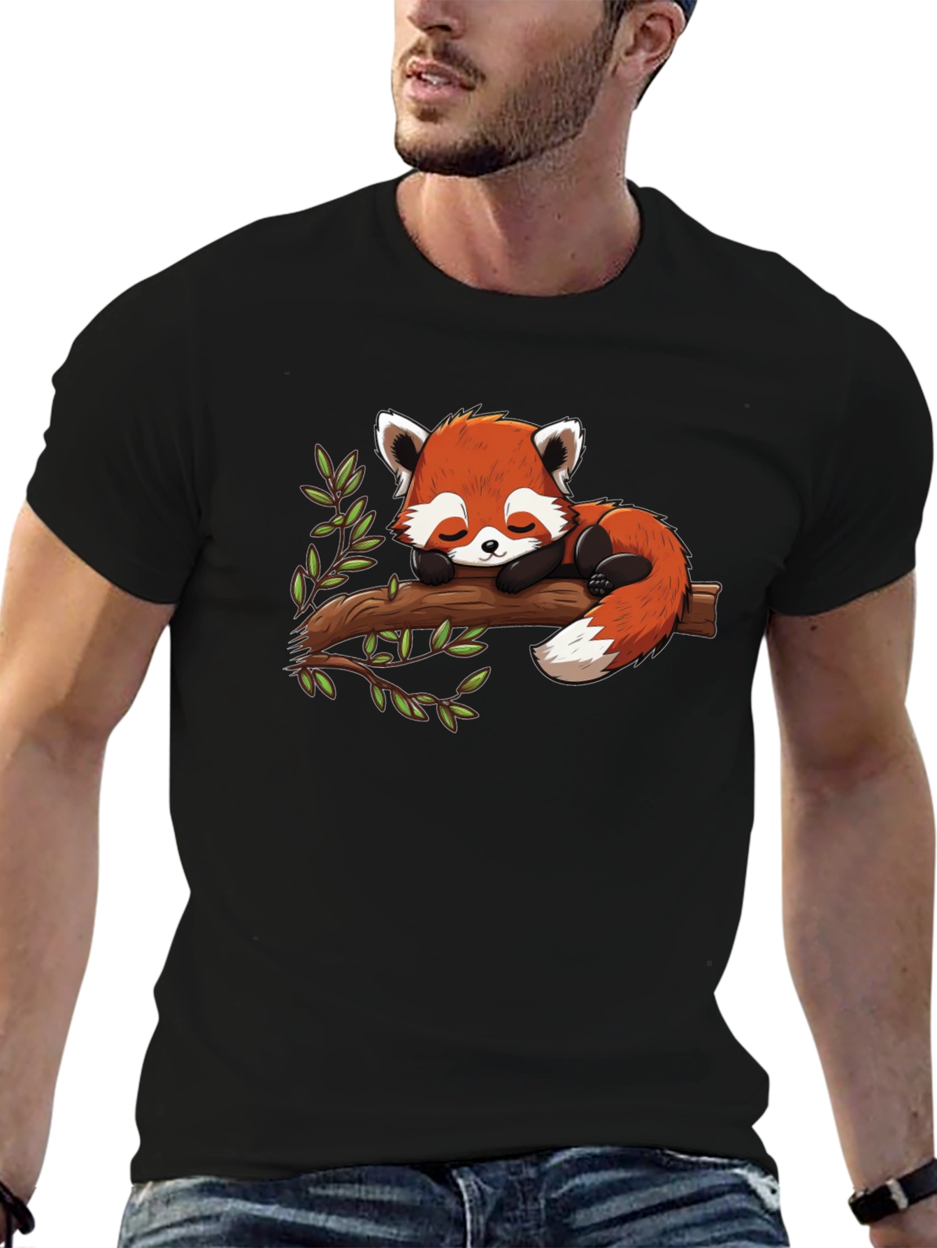 Cute Red Panda Napping on Branch Graphic Tee