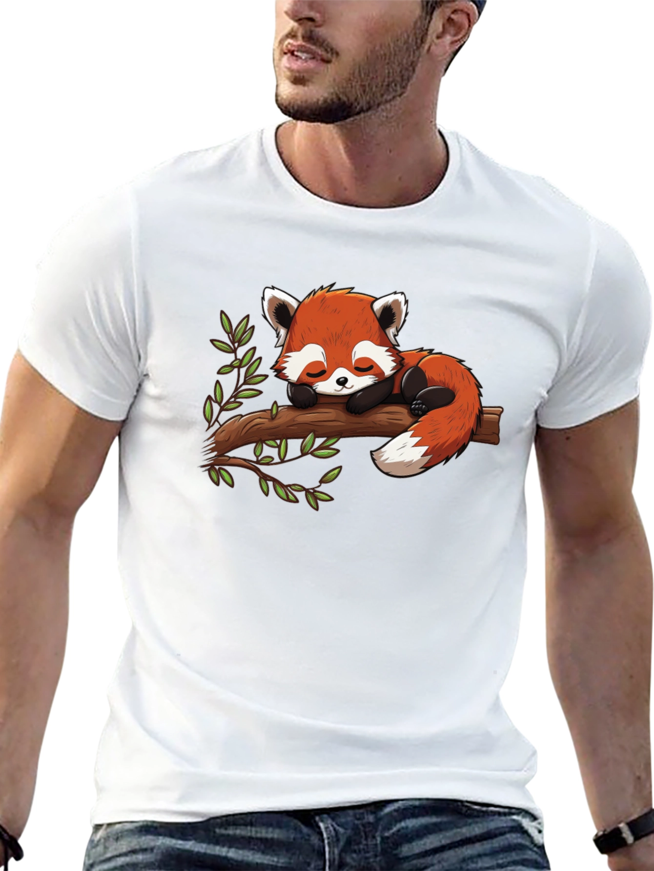 Cute Red Panda Napping on Branch Graphic Tee