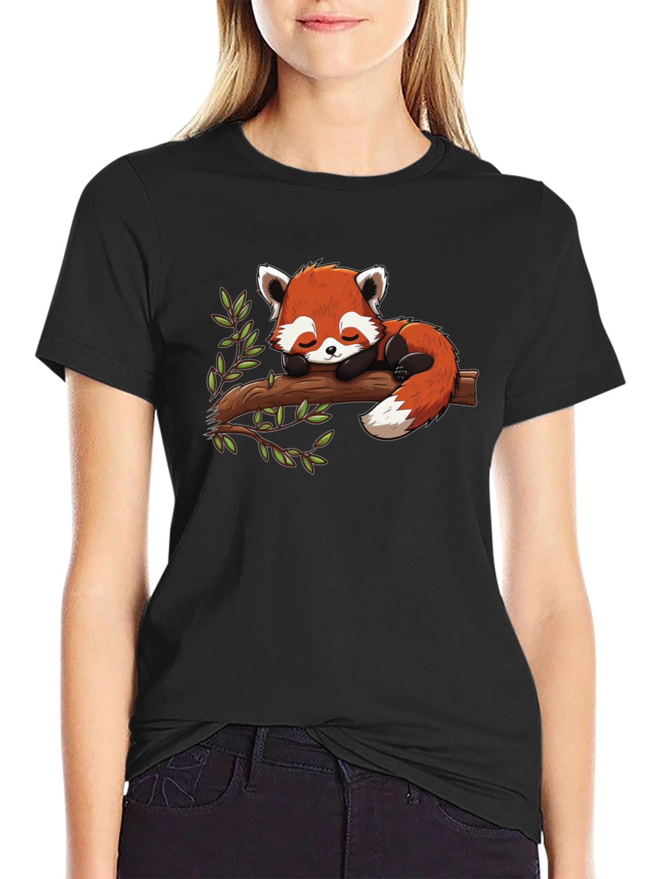 Cute Red Panda Napping on Branch Graphic Tee