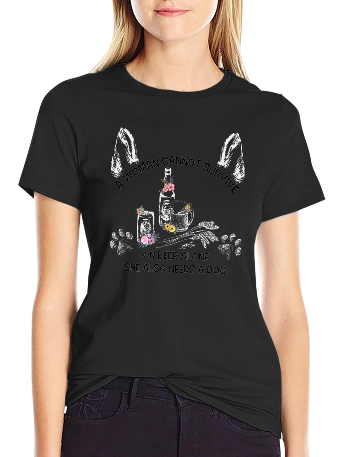Woman Beer and Dog Graphic Tee