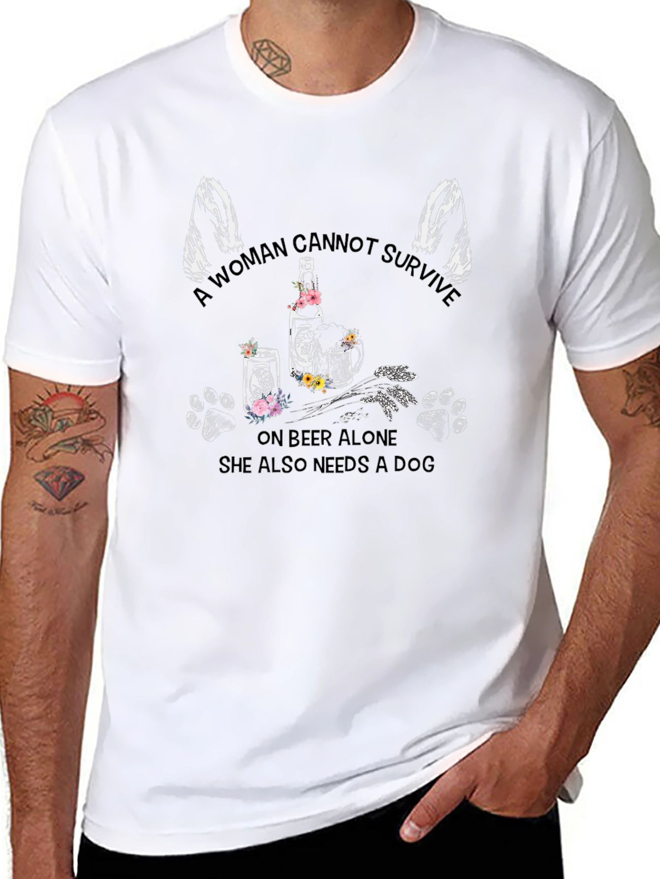 Woman Beer and Dog Graphic Tee