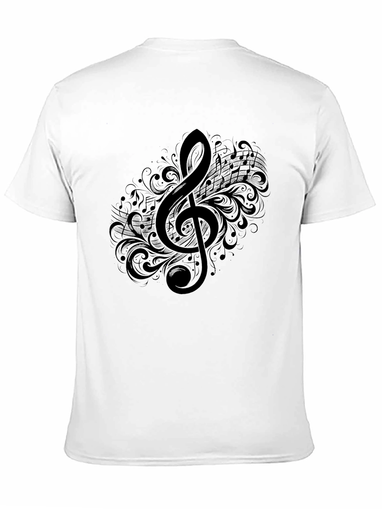 Musical Treble Clef Graphic Tee - Black Cotton T-Shirt