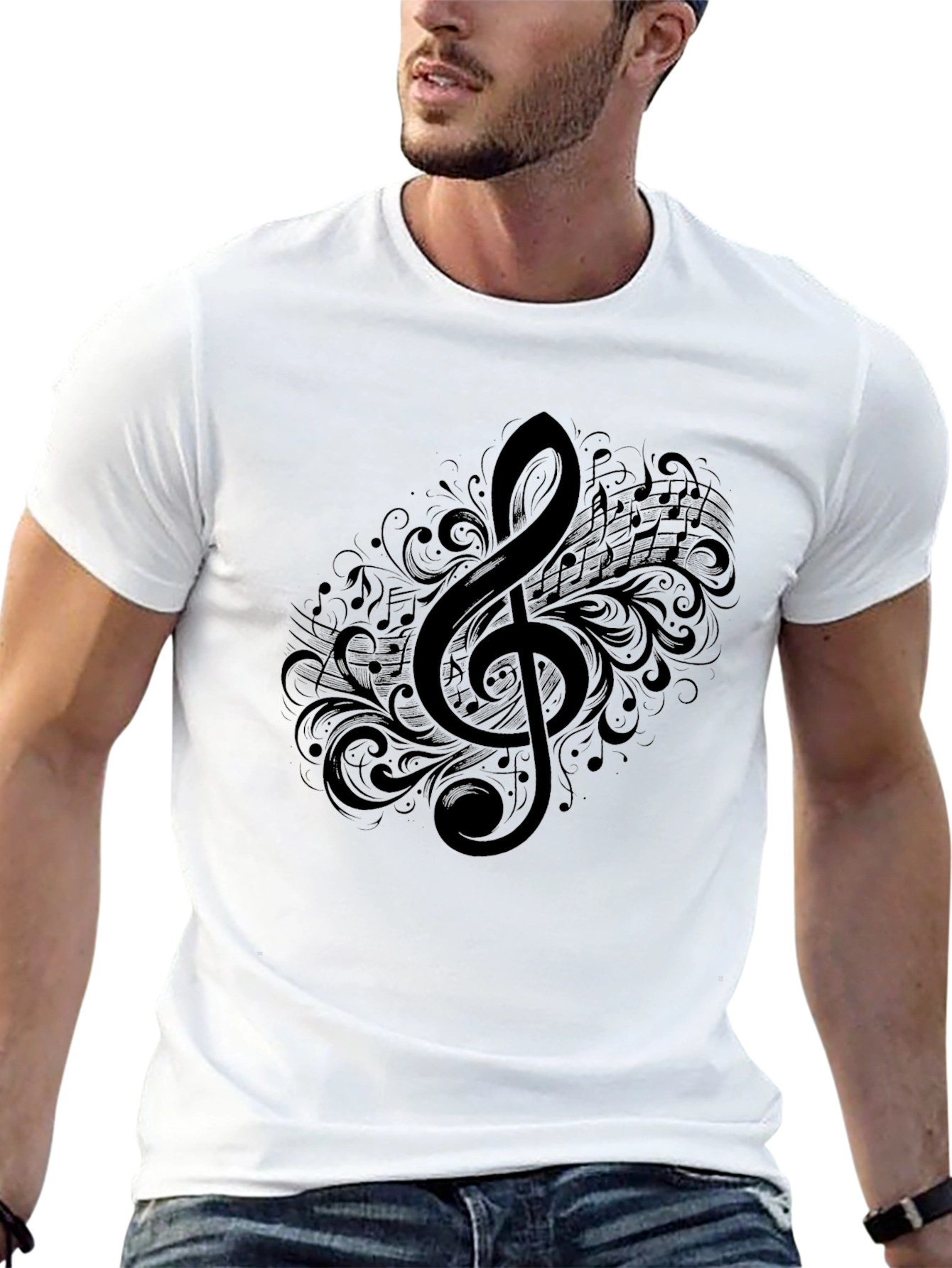 Musical Treble Clef Graphic Tee - Black Cotton T-Shirt