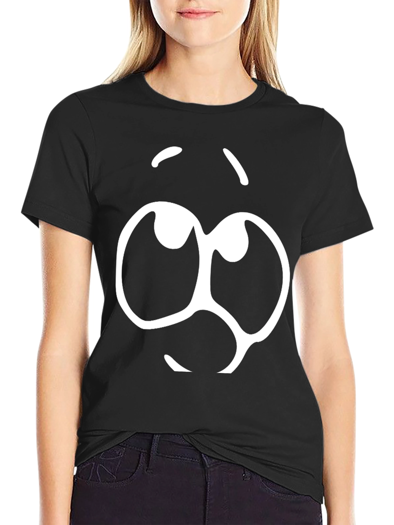 Cartoon Face Graphic Black T-Shirt