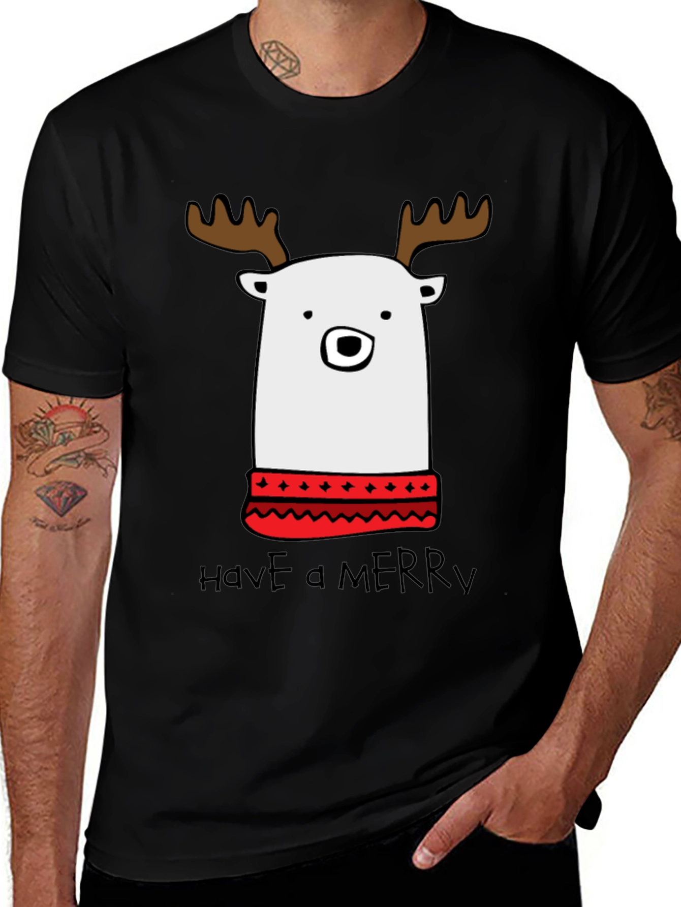 Festive Reindeer Bear T-Shirt - Merry Christmas Holiday Tee